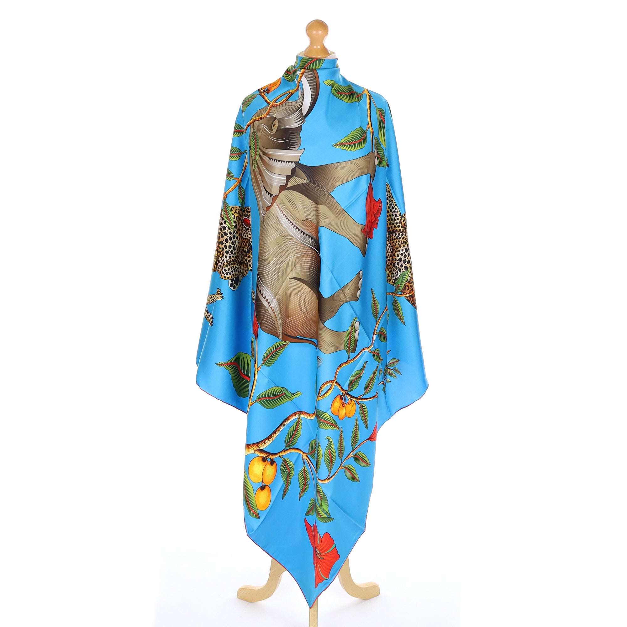 Brand New Bellezza Two Tone Blue Elephant Safari Double Faced Silk Scarf Extra Large