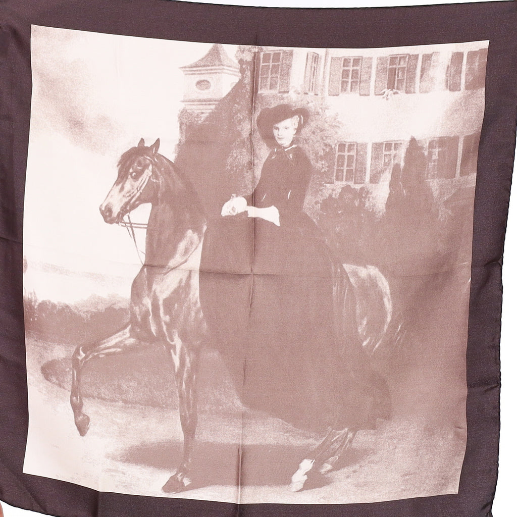 Monochrome Horse and Lady Silk Scarf