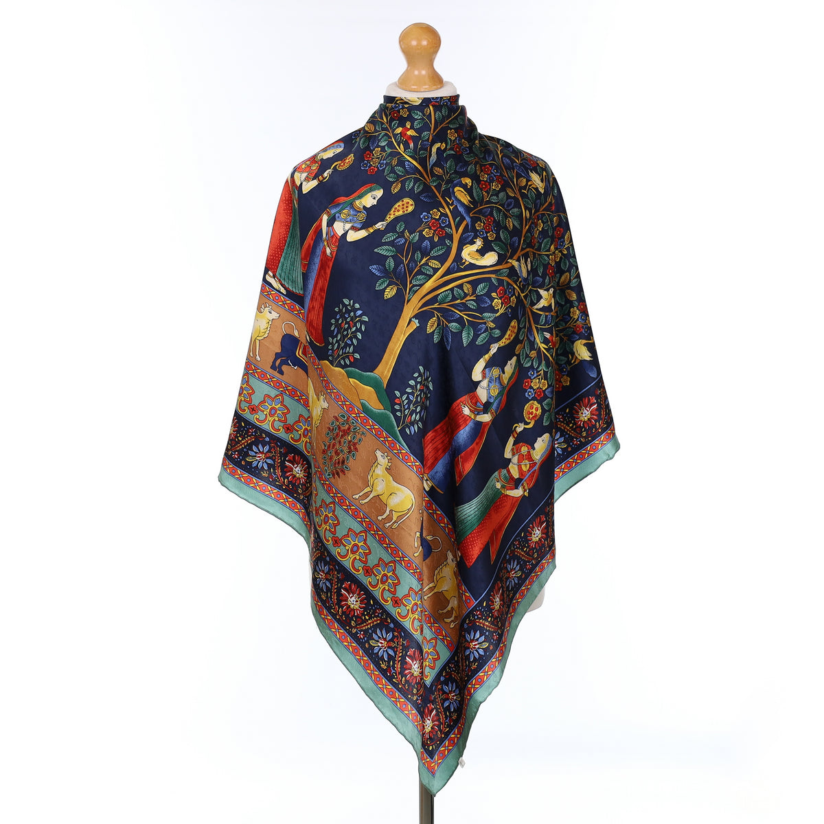 Tree Of Life Navy Silk Scarf