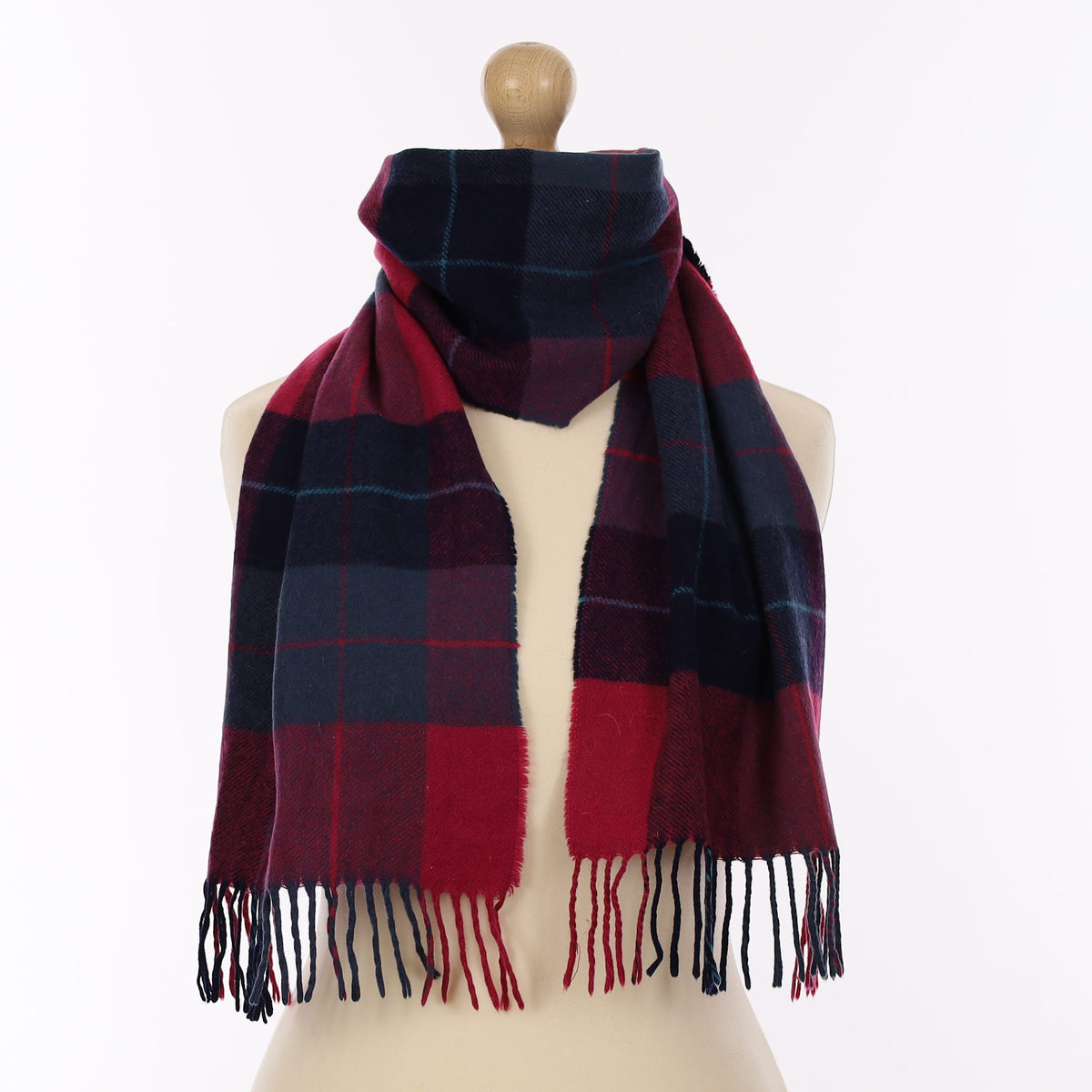 Navy and Raspberry Pink Cashmere Woven Scarf