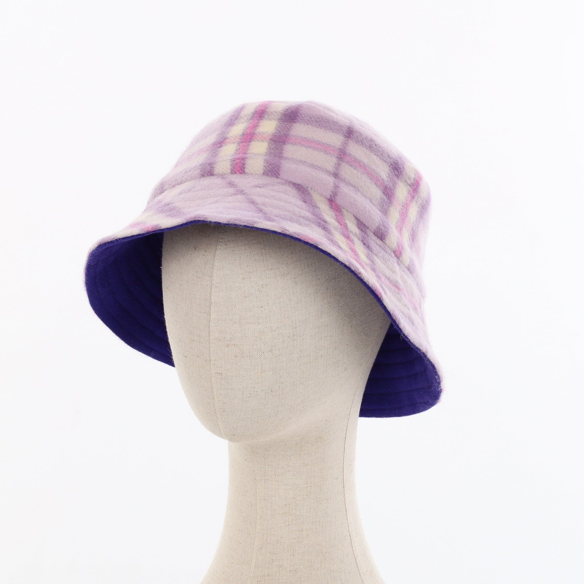 Unisex Lavender Check Reversible Cashmere Bucket Hat Men’s - M Women’s - L