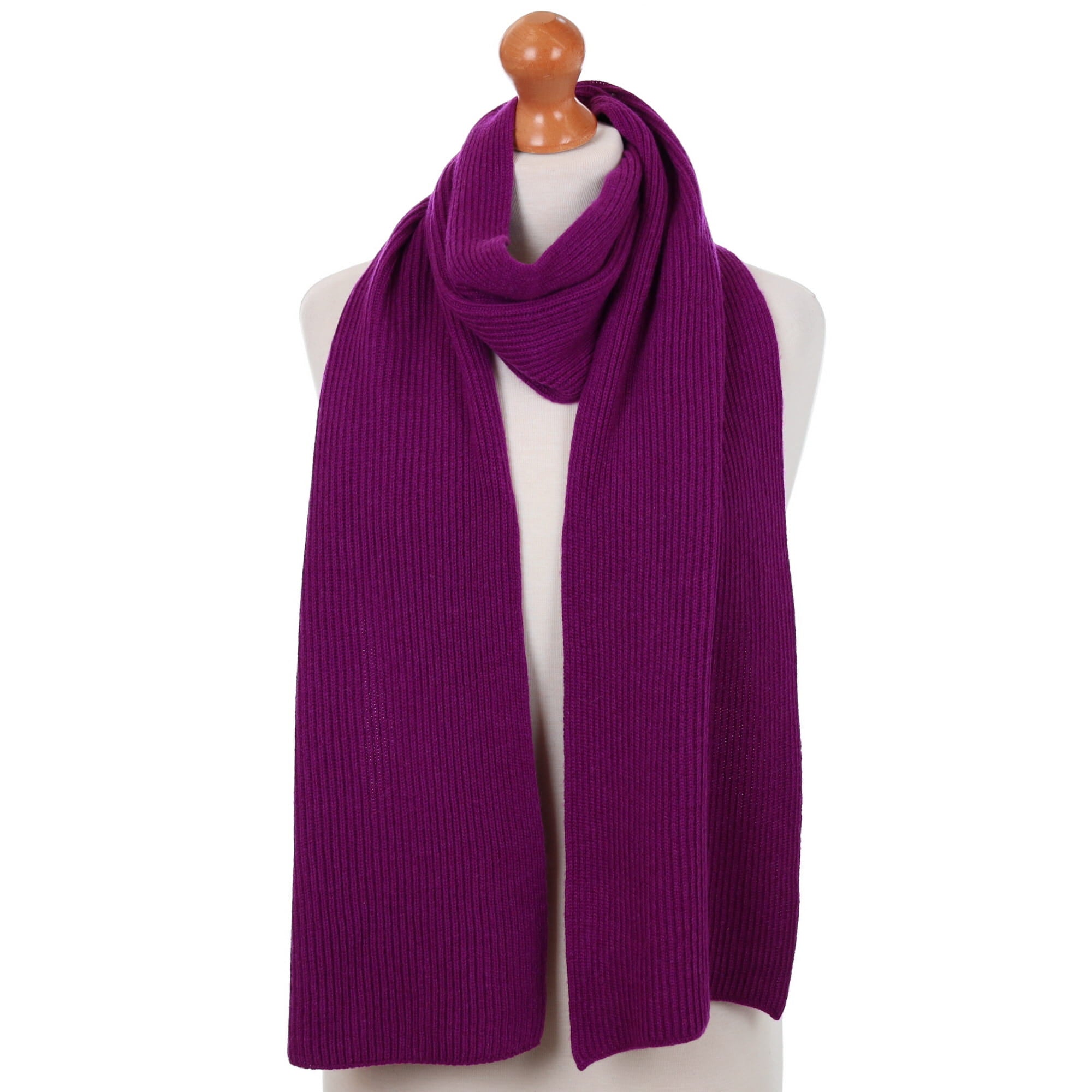 Brand New Scottish Deep Magenta Rib Cashmere Scarf
