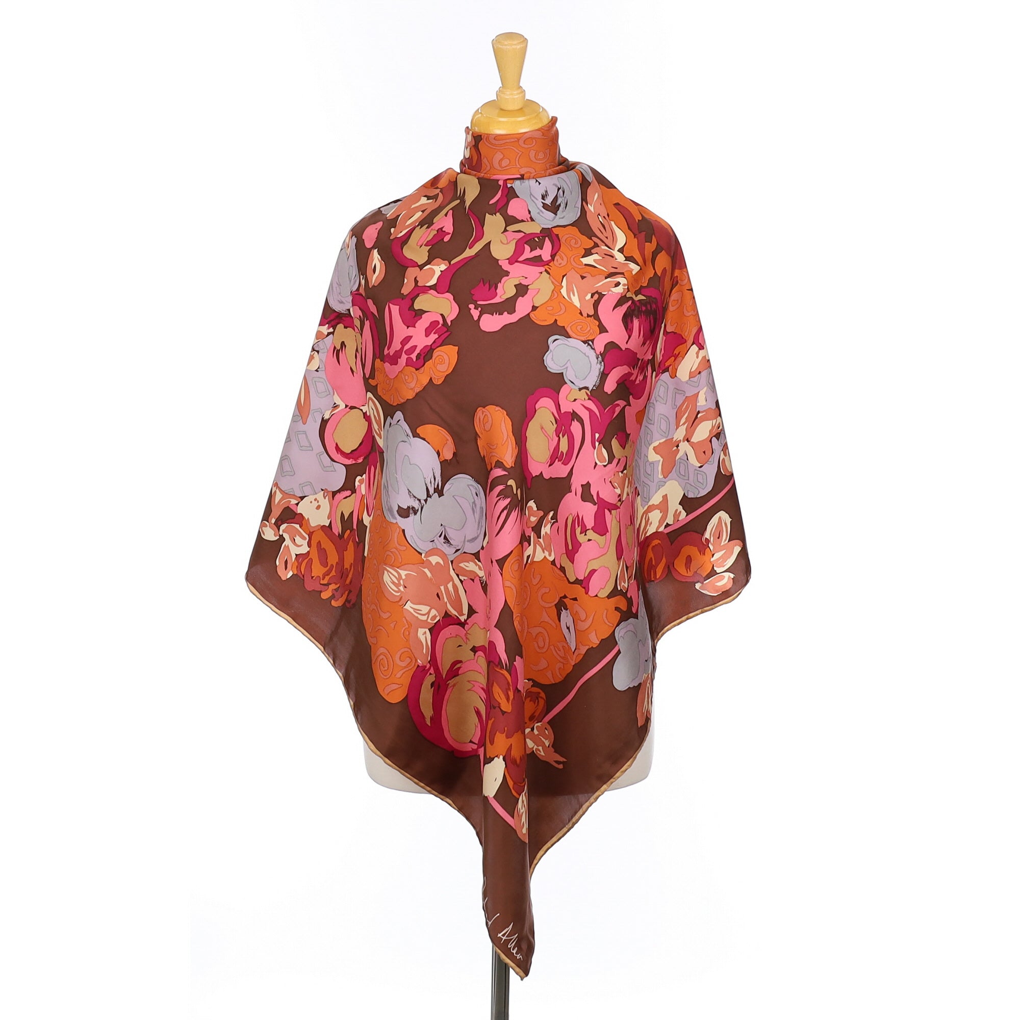 Richard Allan Brown Floral Vintage Silk Scarf