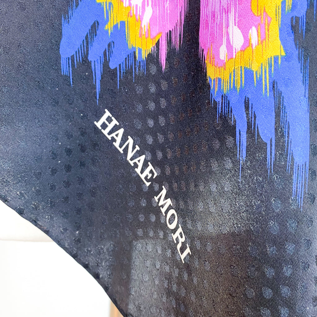 Hanae Mori Striking Black Buttetfly Silk Scarf