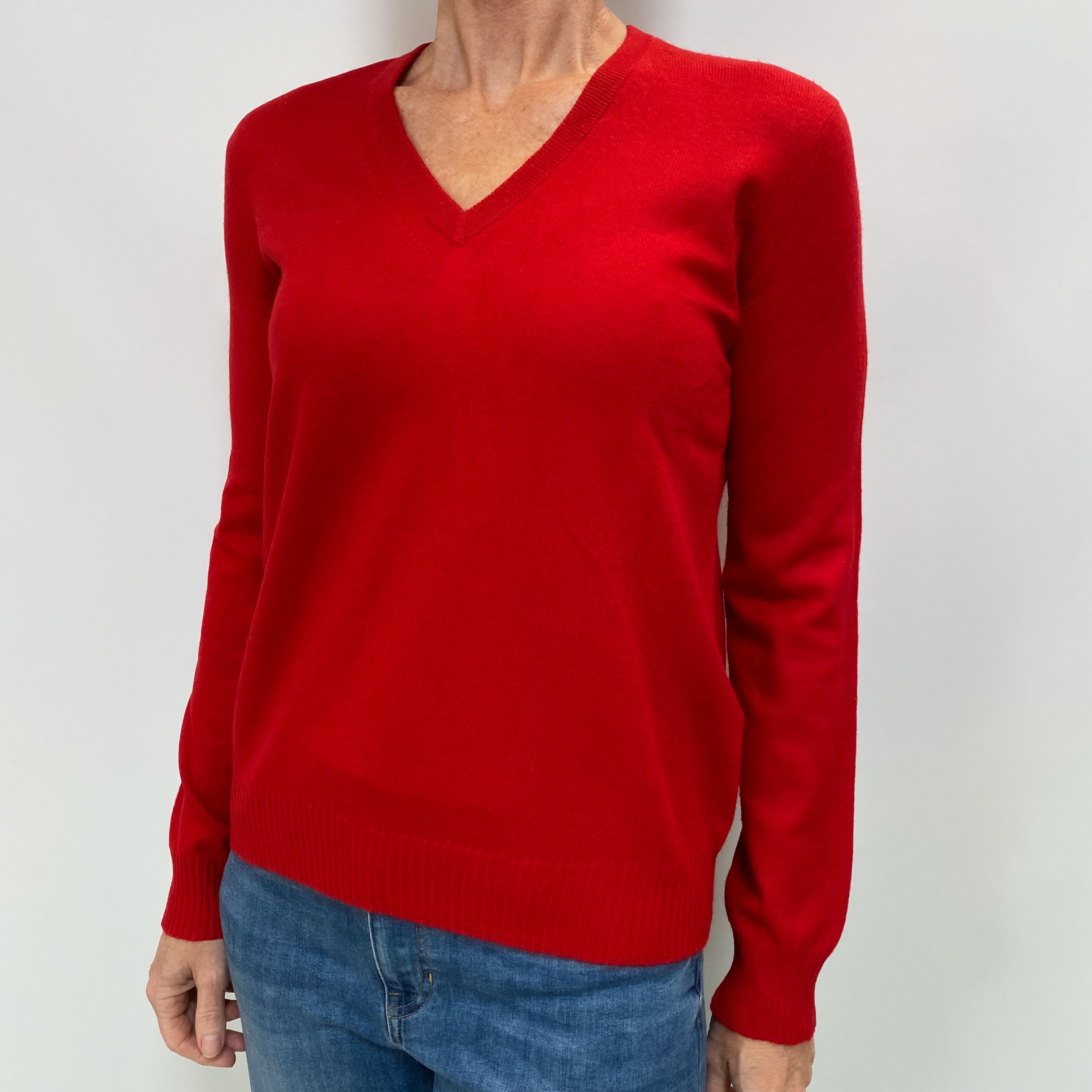 Spanish Red Cashmere V Neck Jumper Small