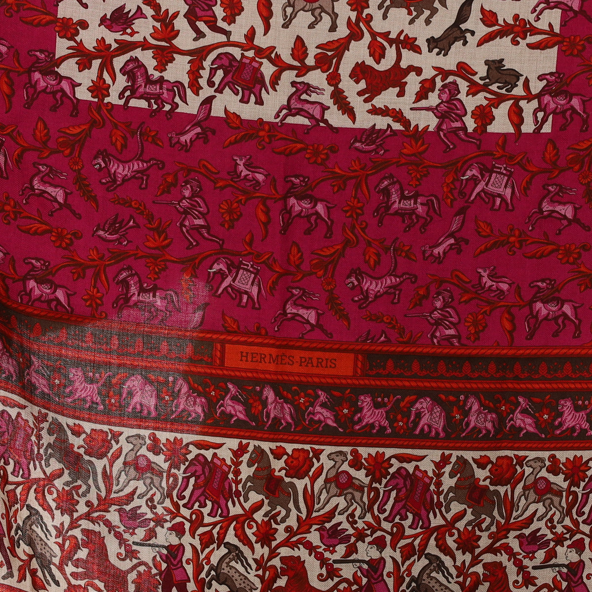 Pristine Hermès Chasse En Inde Cashmere Blend Silk Scarf