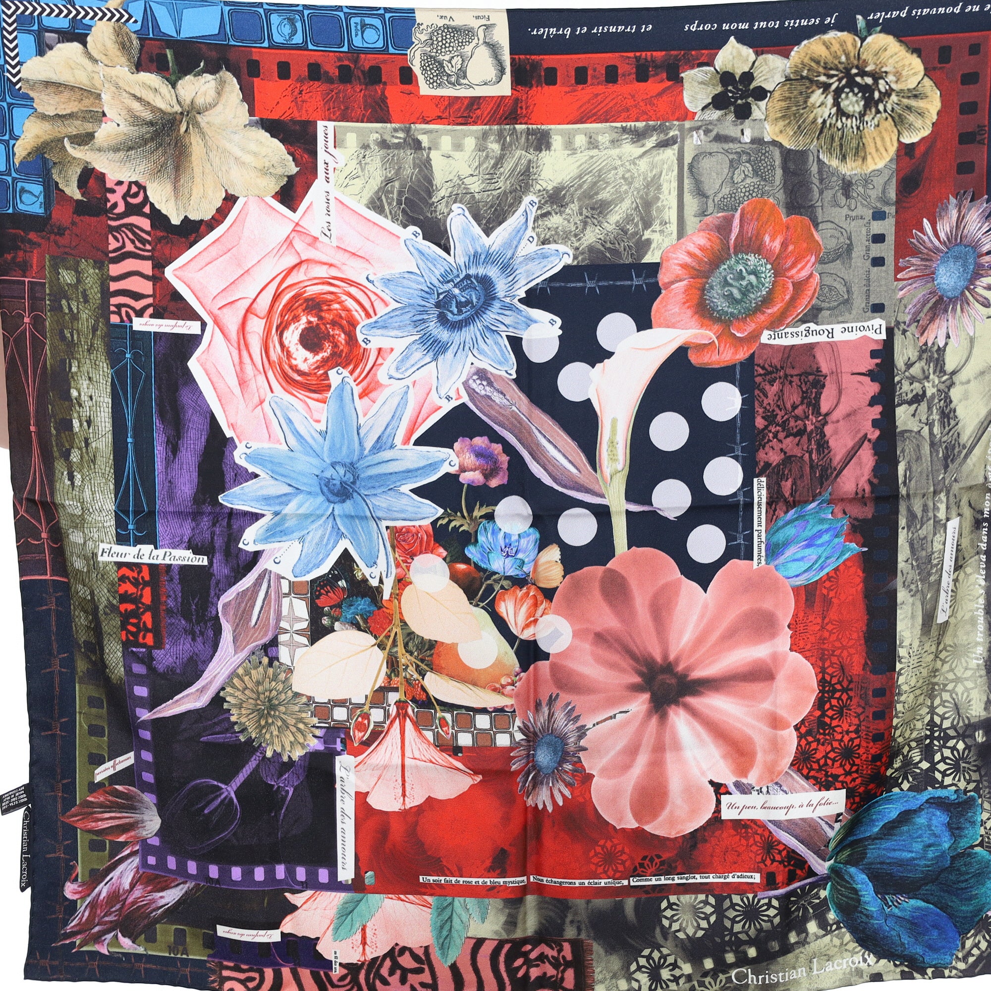 Christian Lacroix Abstract Blue and Red Silk Scarf