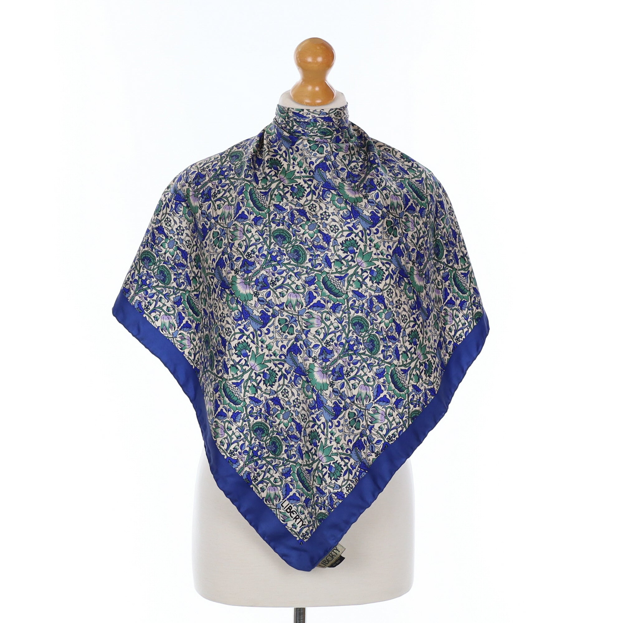 Liberty Blue and Green Floral Silk Scarf