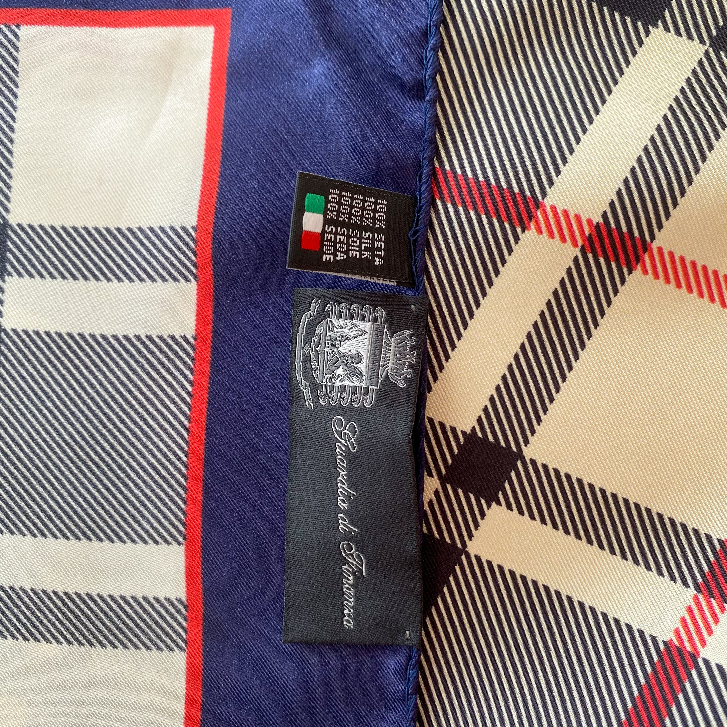 Italian Cream and Navy Blue Check Silk Scarf