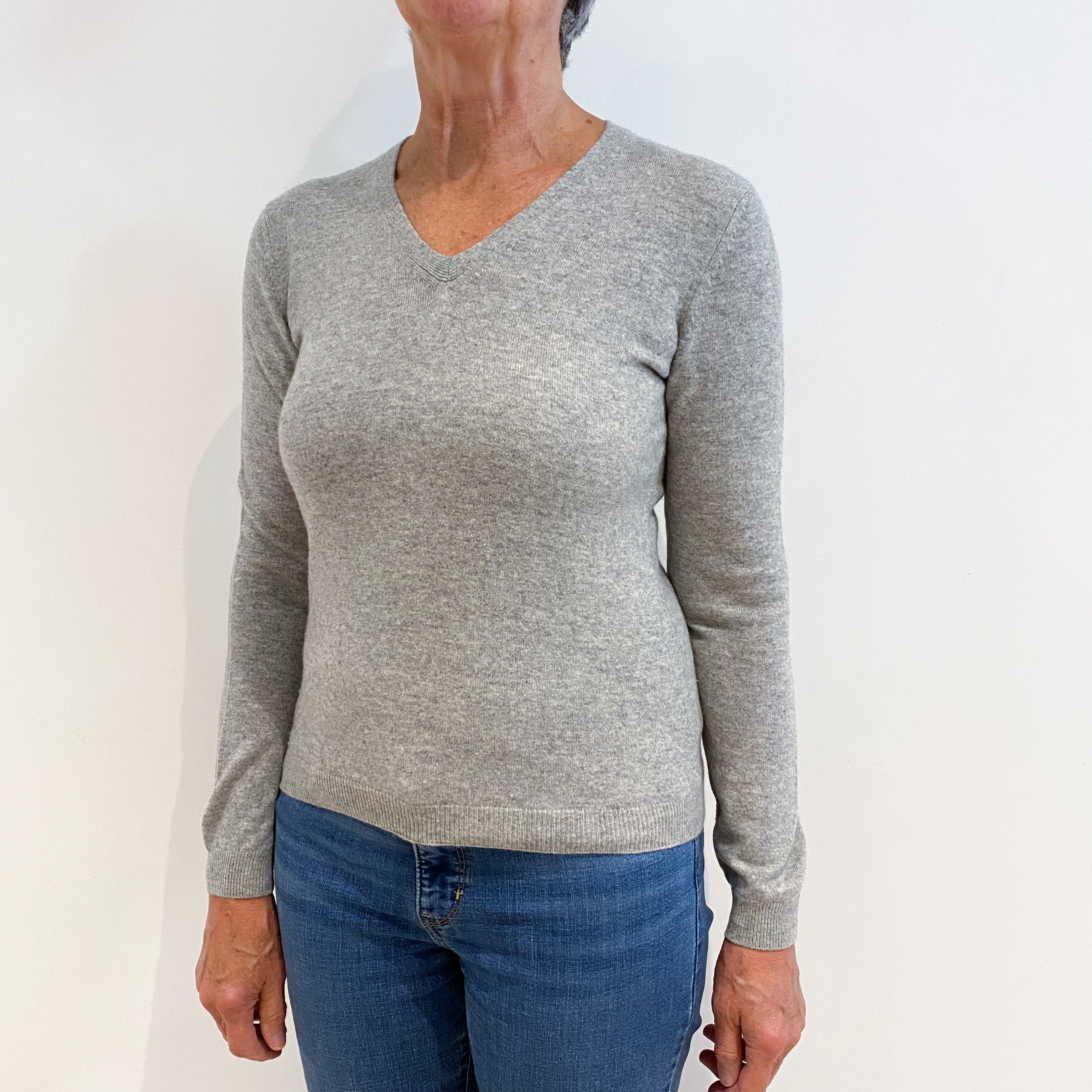 Smoke Grey Cashmere V-Neck Jumper Medium