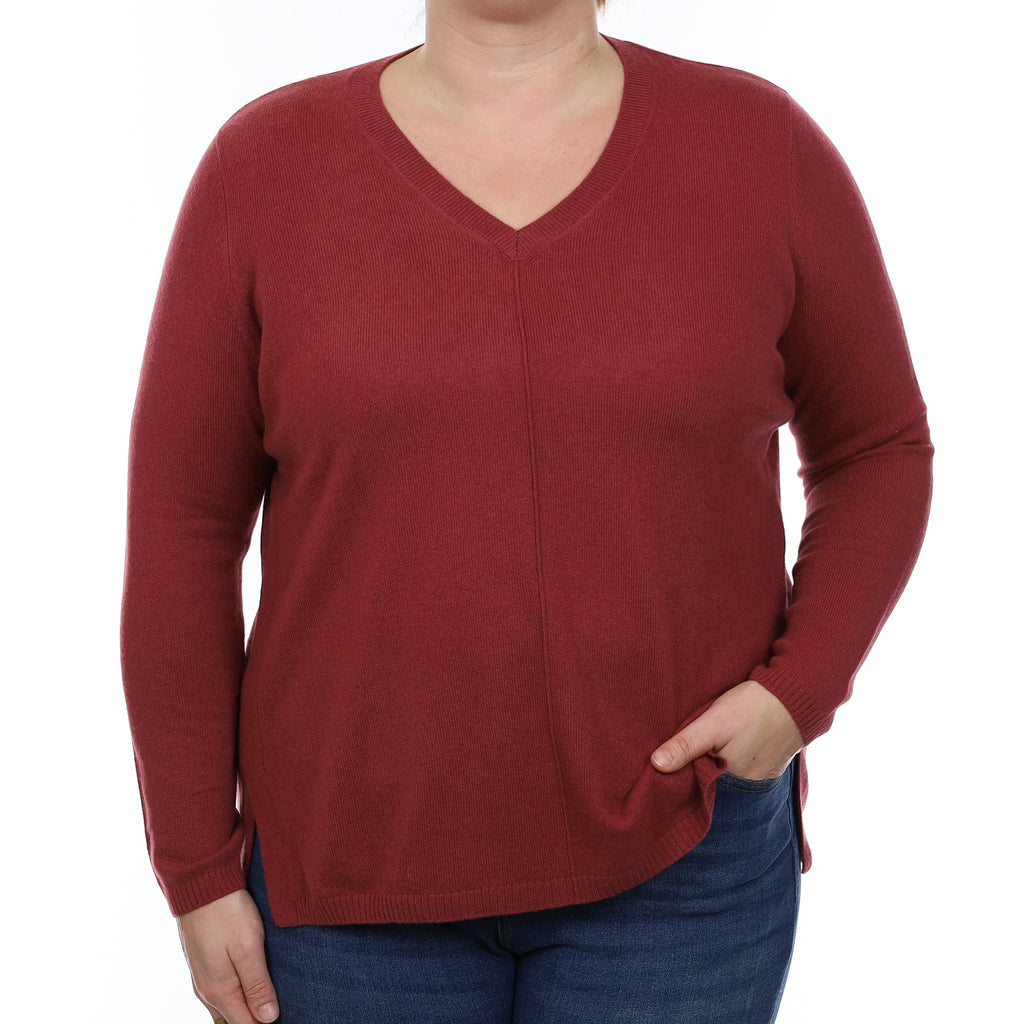 Brick Red Cashmere V Neck Jumper Large