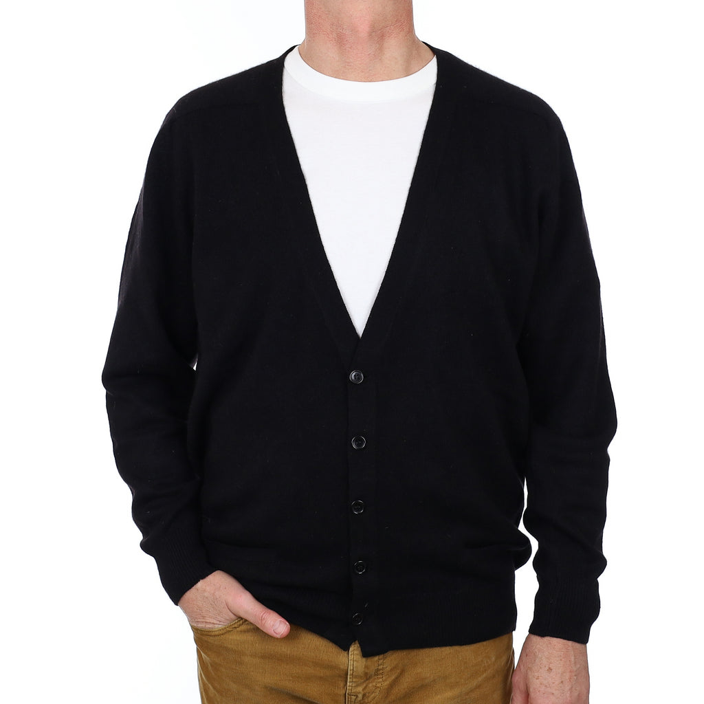 Men’s Vintage Pringle Black Cashmere V Neck Cardigan with Pockets Extra Large