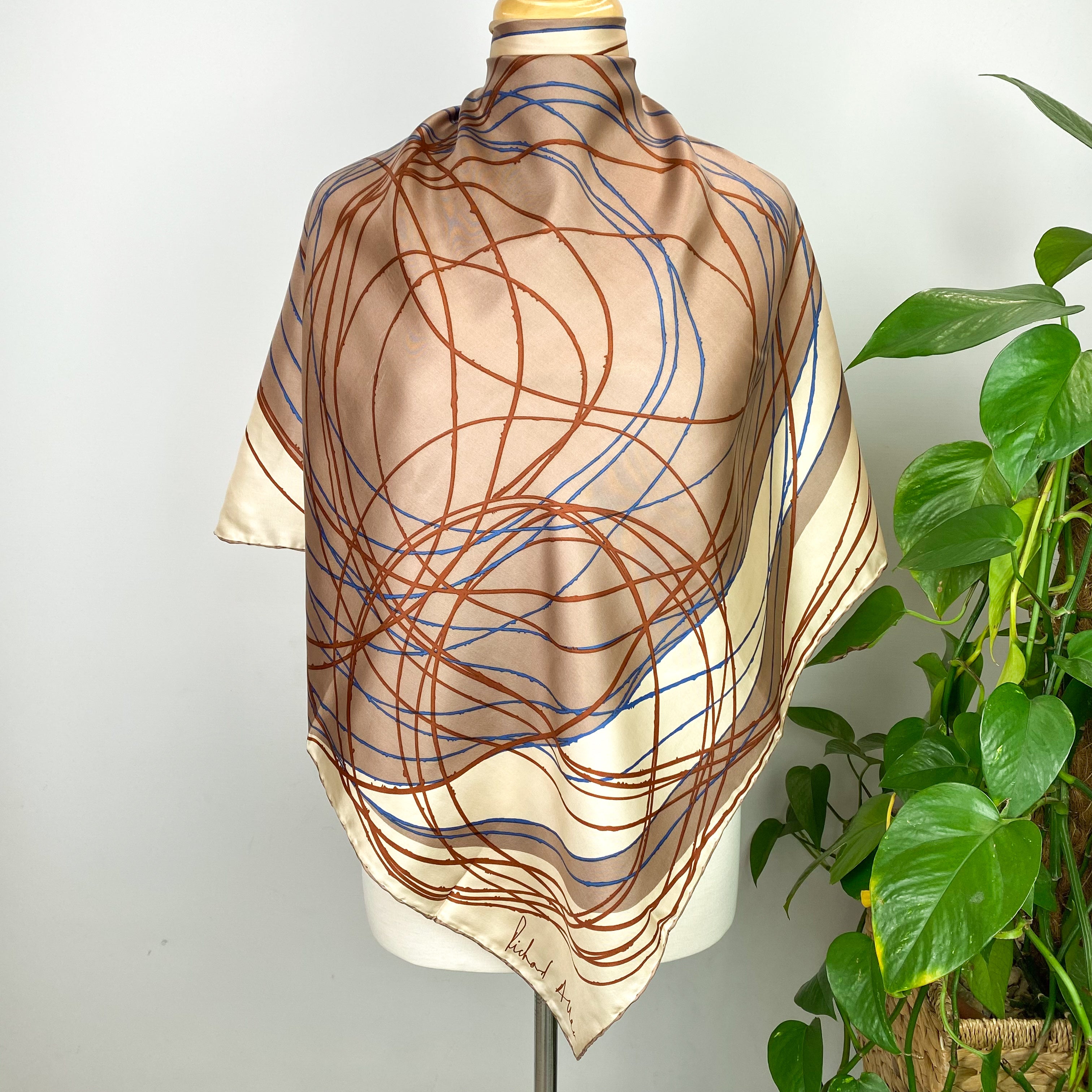1970s Richard Allan Abstract Vintage Silk Scarf