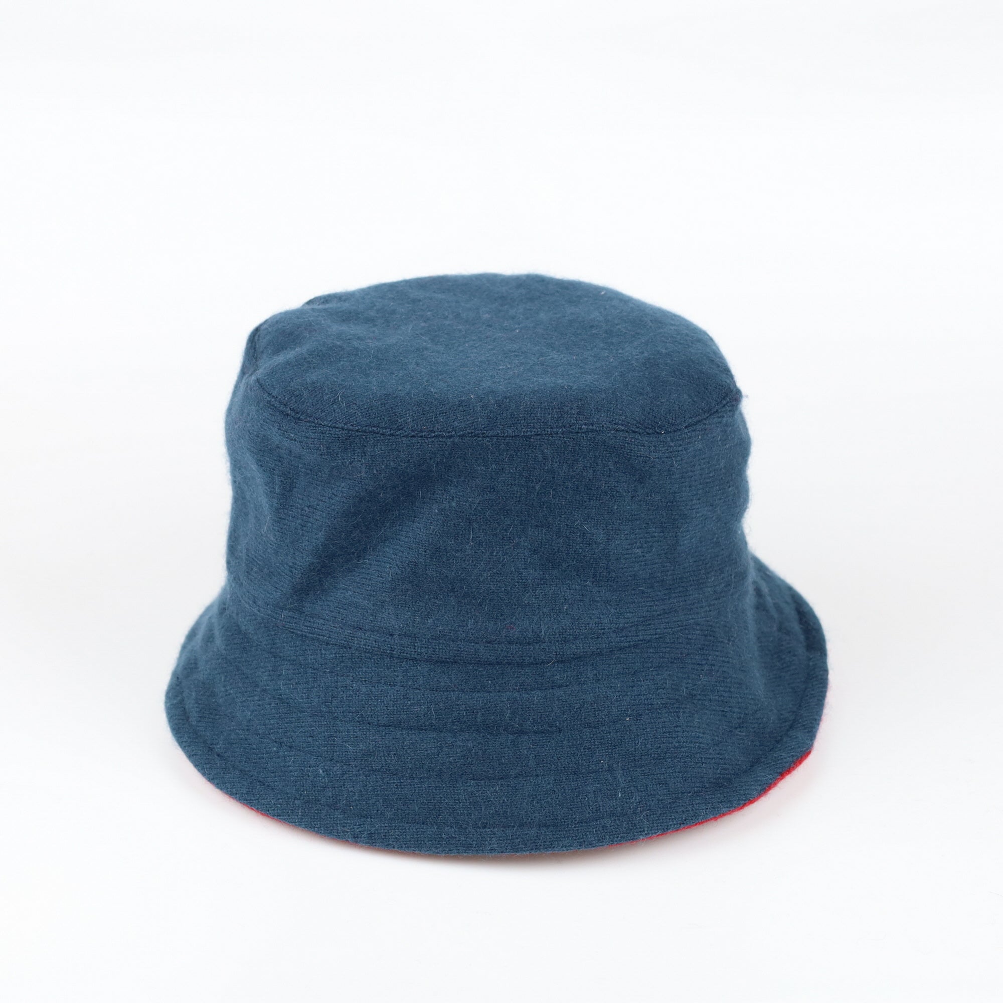 Crimson Red and Deep Blue Reversible Cashmere Bucket Hat Small