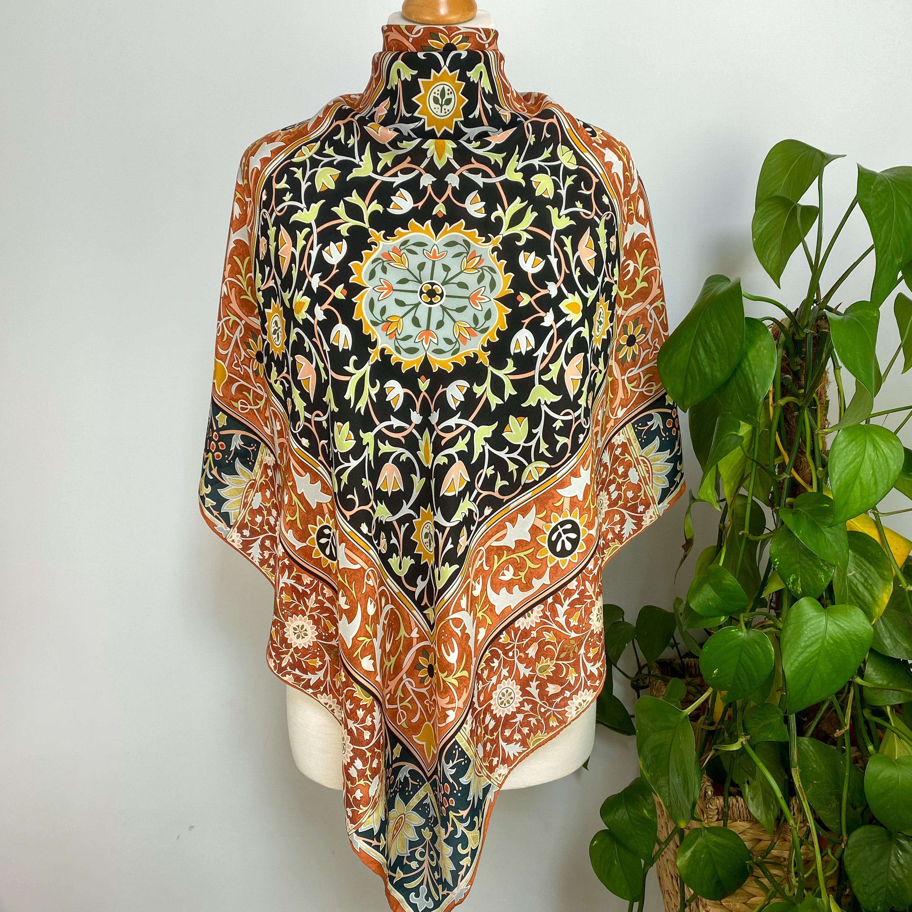 Floral Autumnal Coloured Vintage Silk Scarf