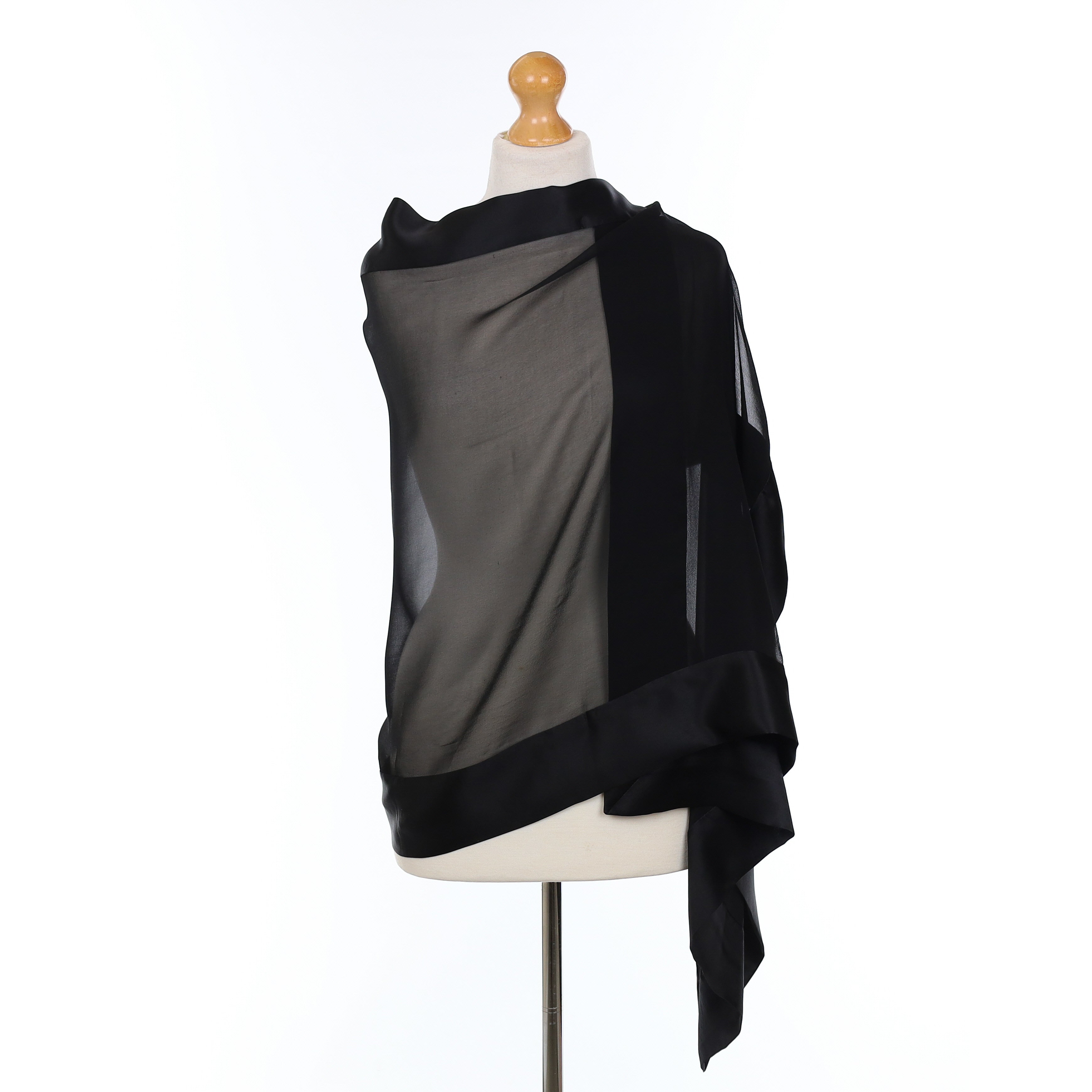 Black Chiffon And Satin Silk Scarf