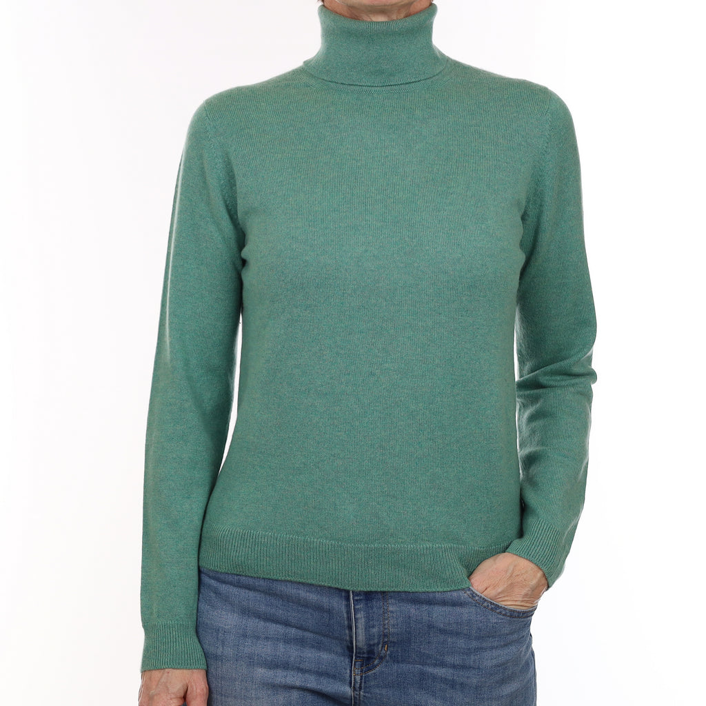 Sea Foam Green Cashmere Polo Neck Jumper Small