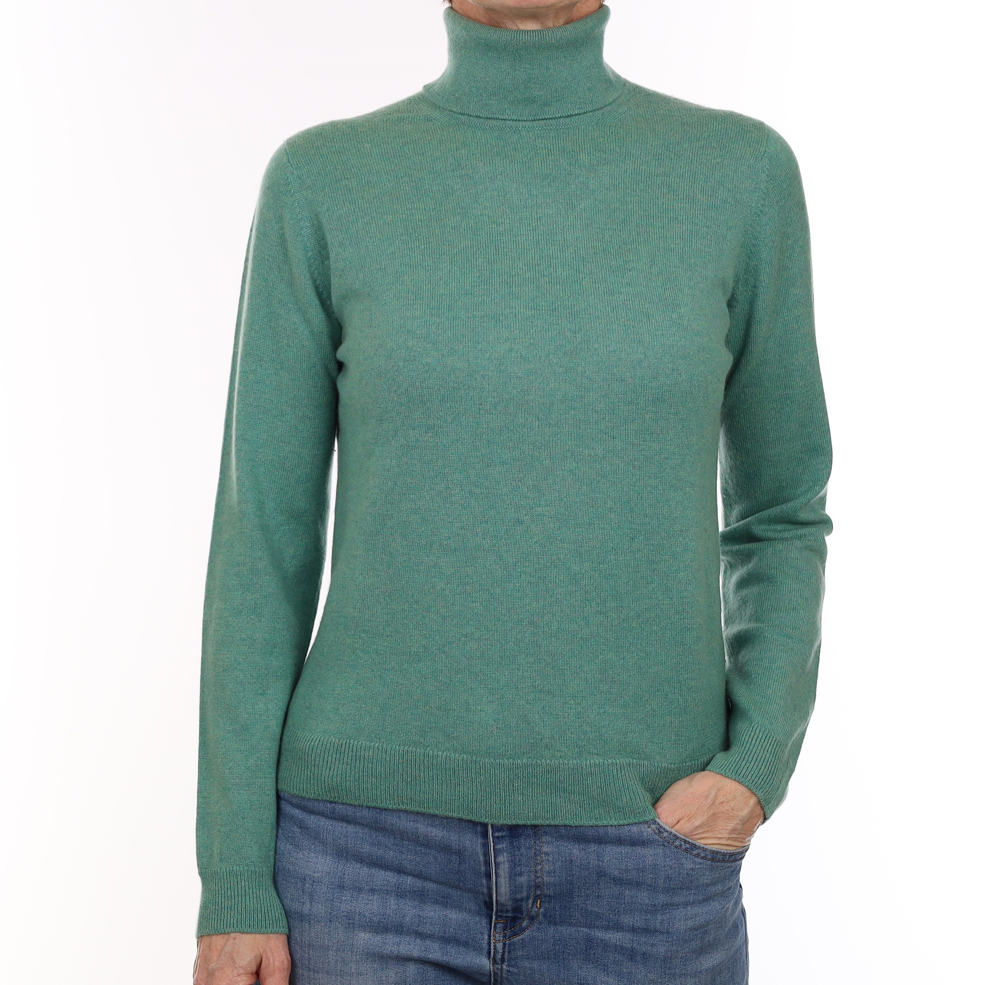Sea Foam Green Cashmere Polo Neck Jumper Small