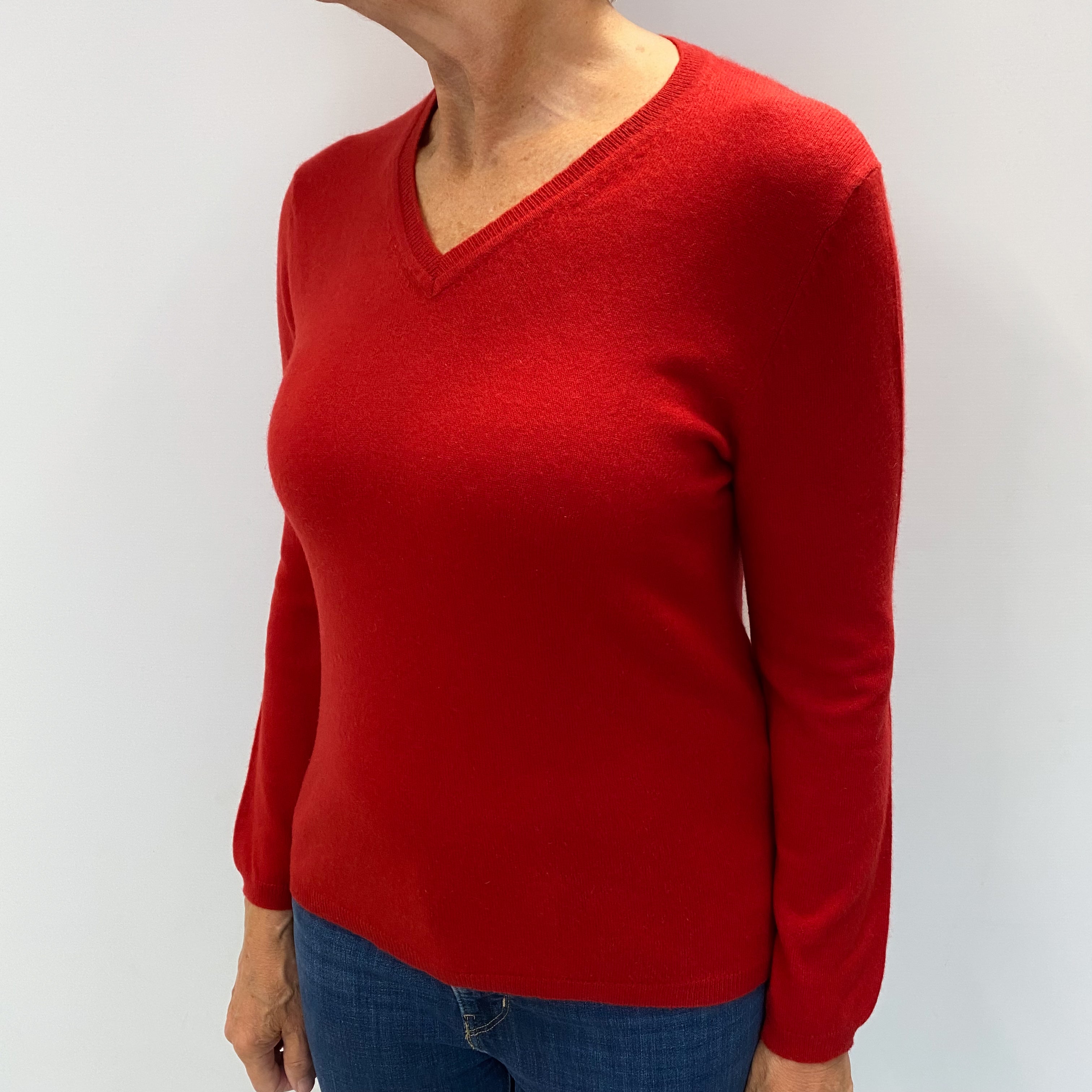 Berry Red Cashmere V Neck Jumper Medium