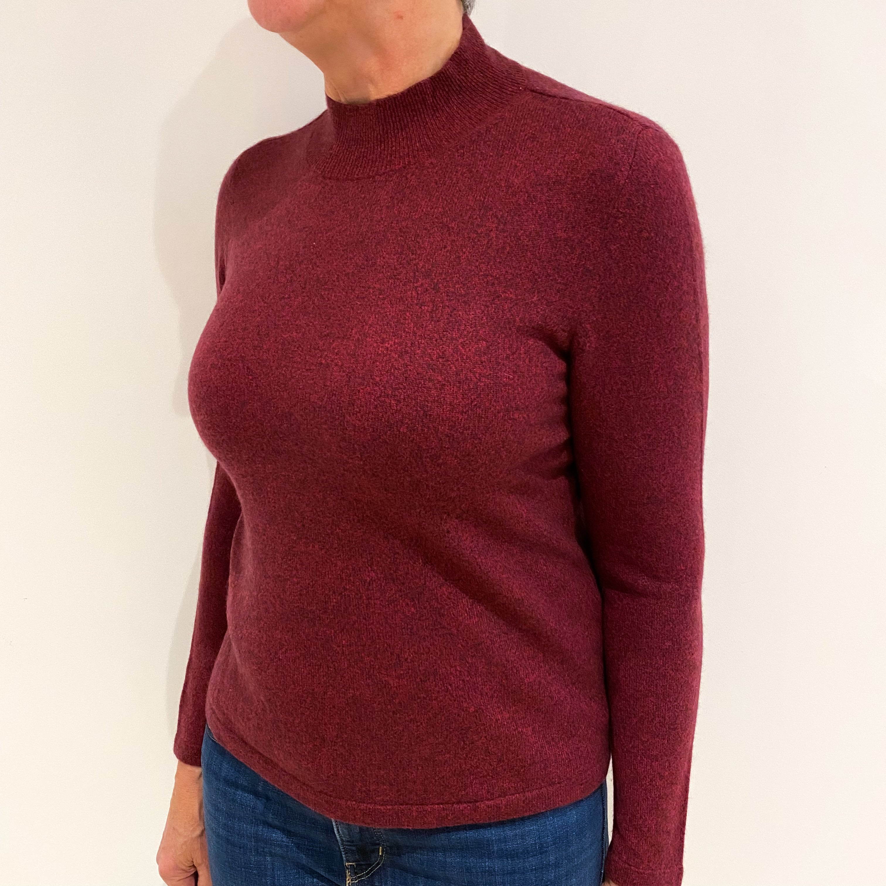 Wine Red Marl Cashmere Turtle Neck Jumper Medium