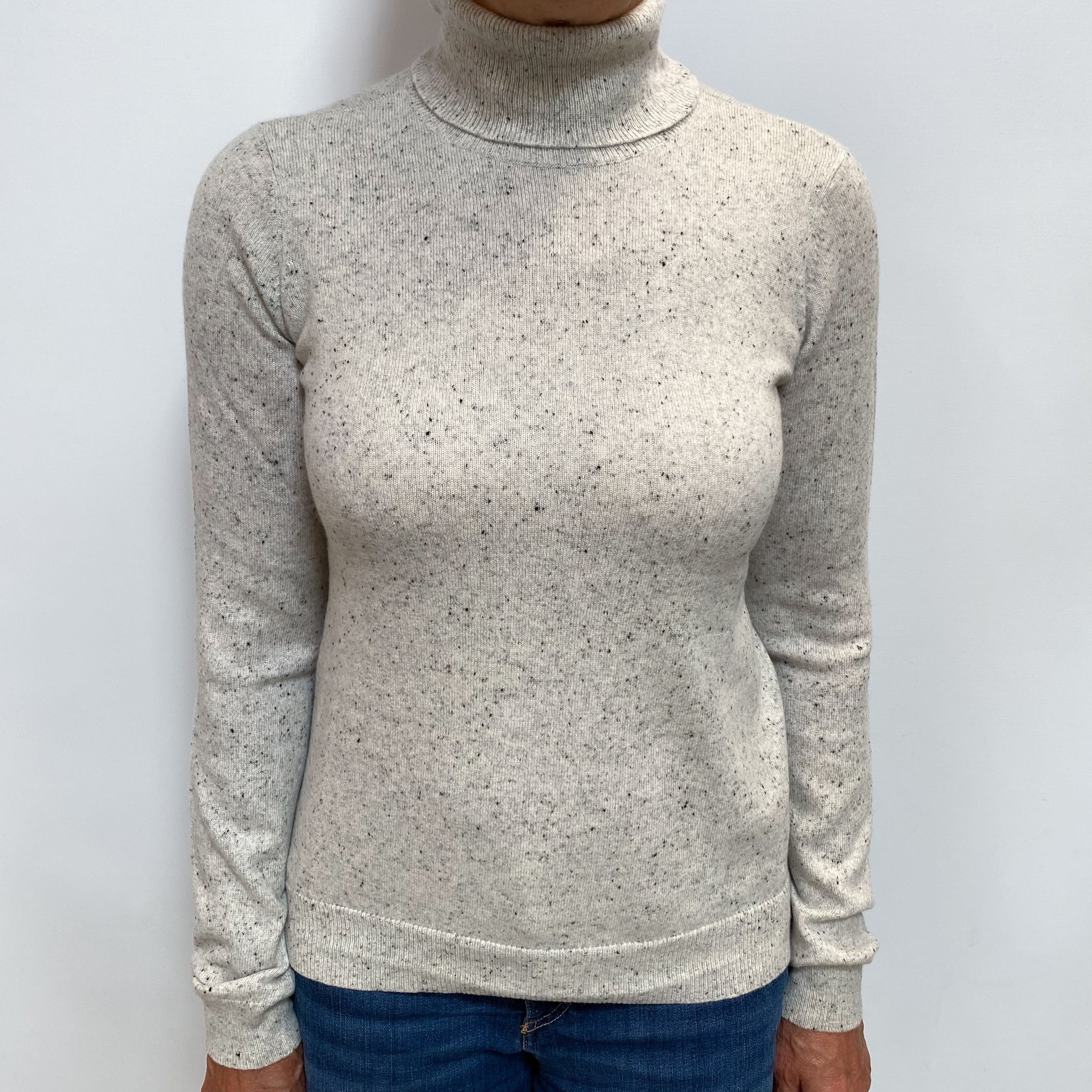 Orvis Mist Grey Flecked Cashmere Polo Neck Jumper Medium