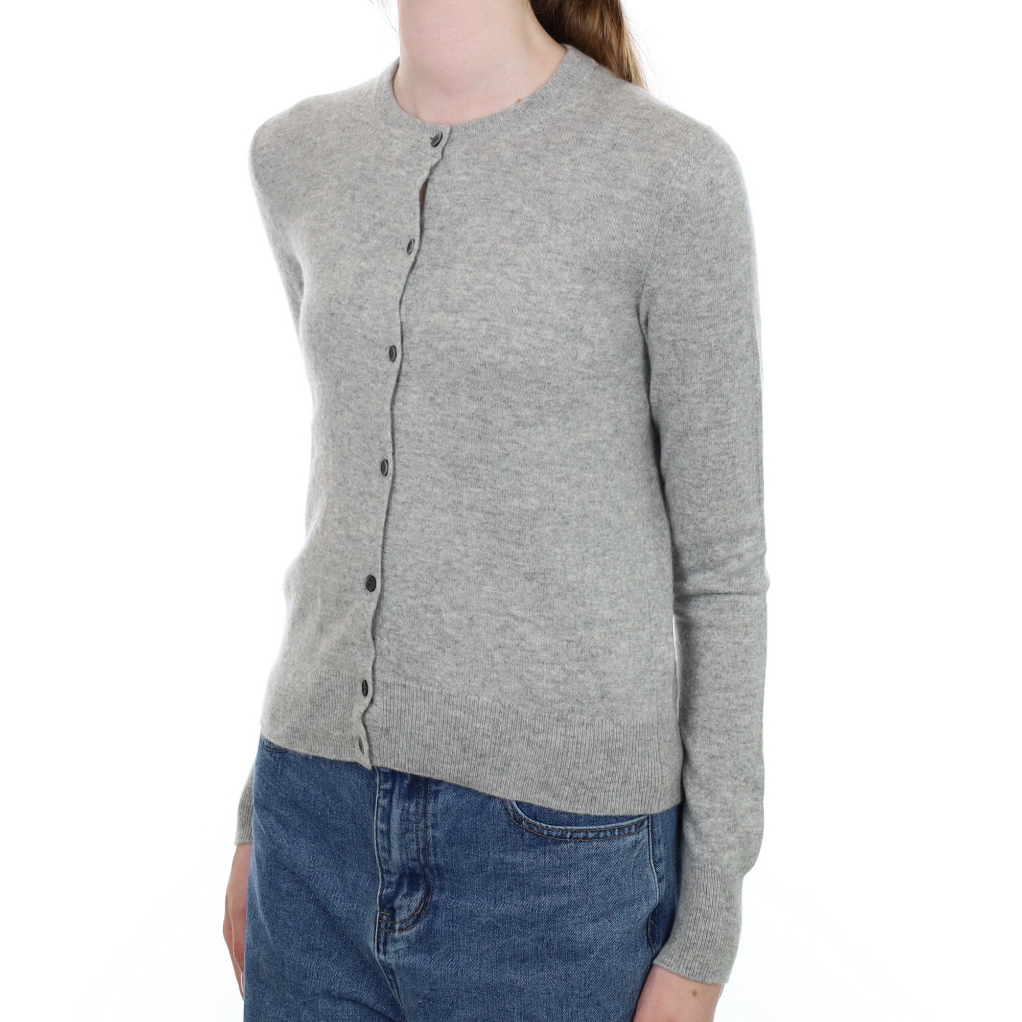 Smoke Grey Cashmere Crew Neck Cardigan Extra Small