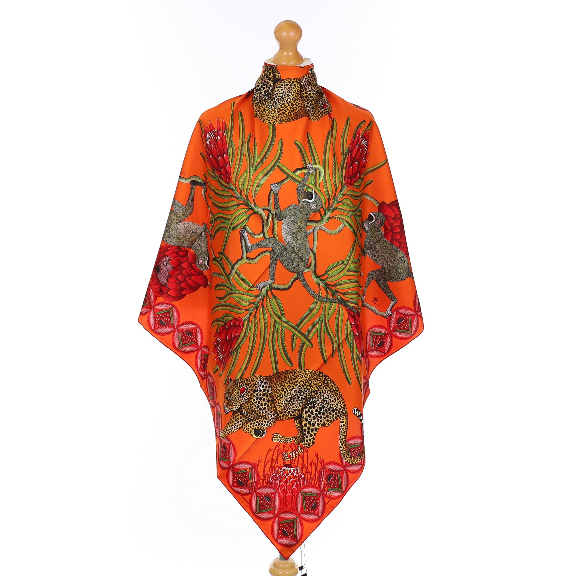 Brand New Bellezza Orange & Red Leopard Safari Double Faced Silk Scarf