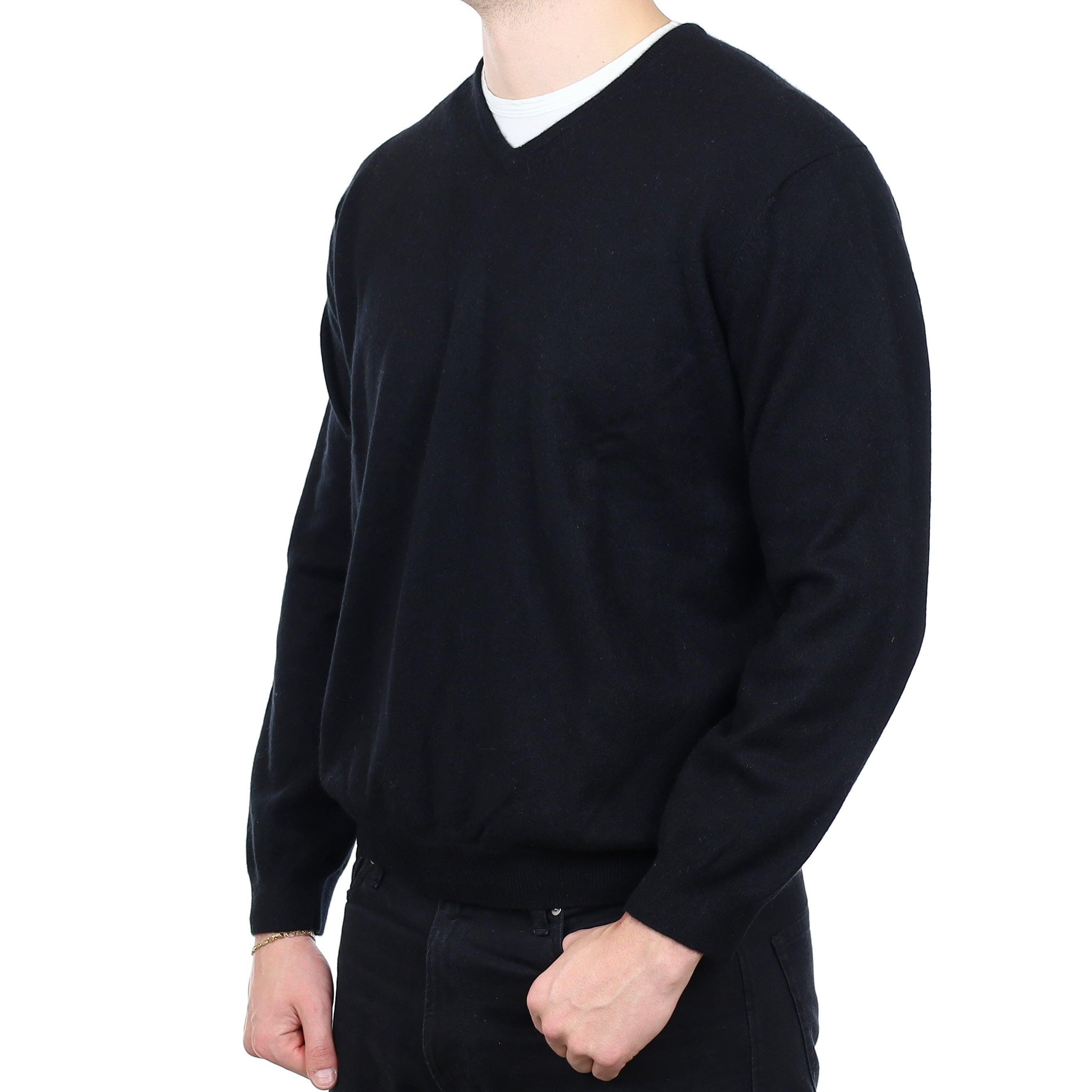 Men’s Black Cashmere V Neck Jumper XXL