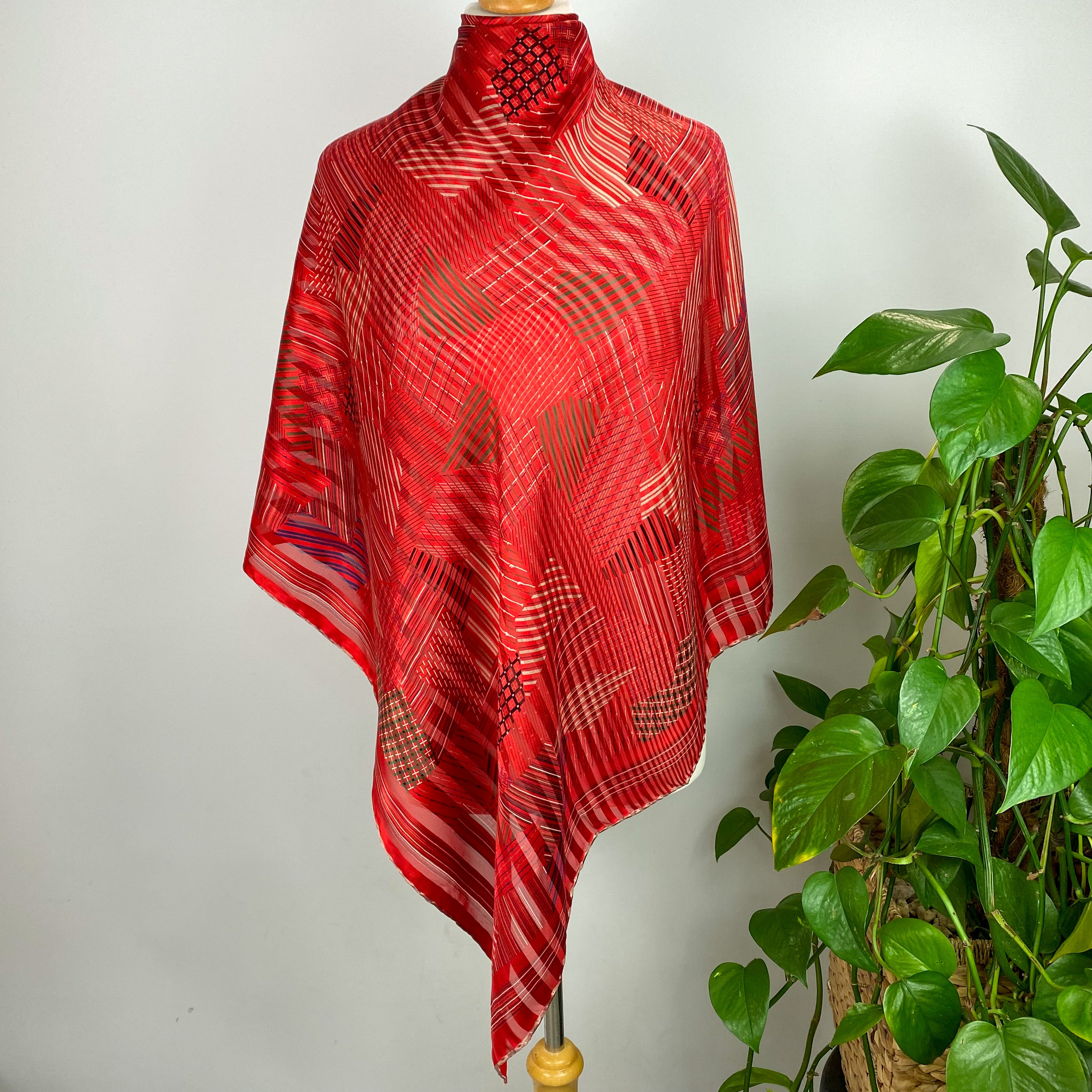 1970’s Ostinelli Red Patterned Silk Scarf