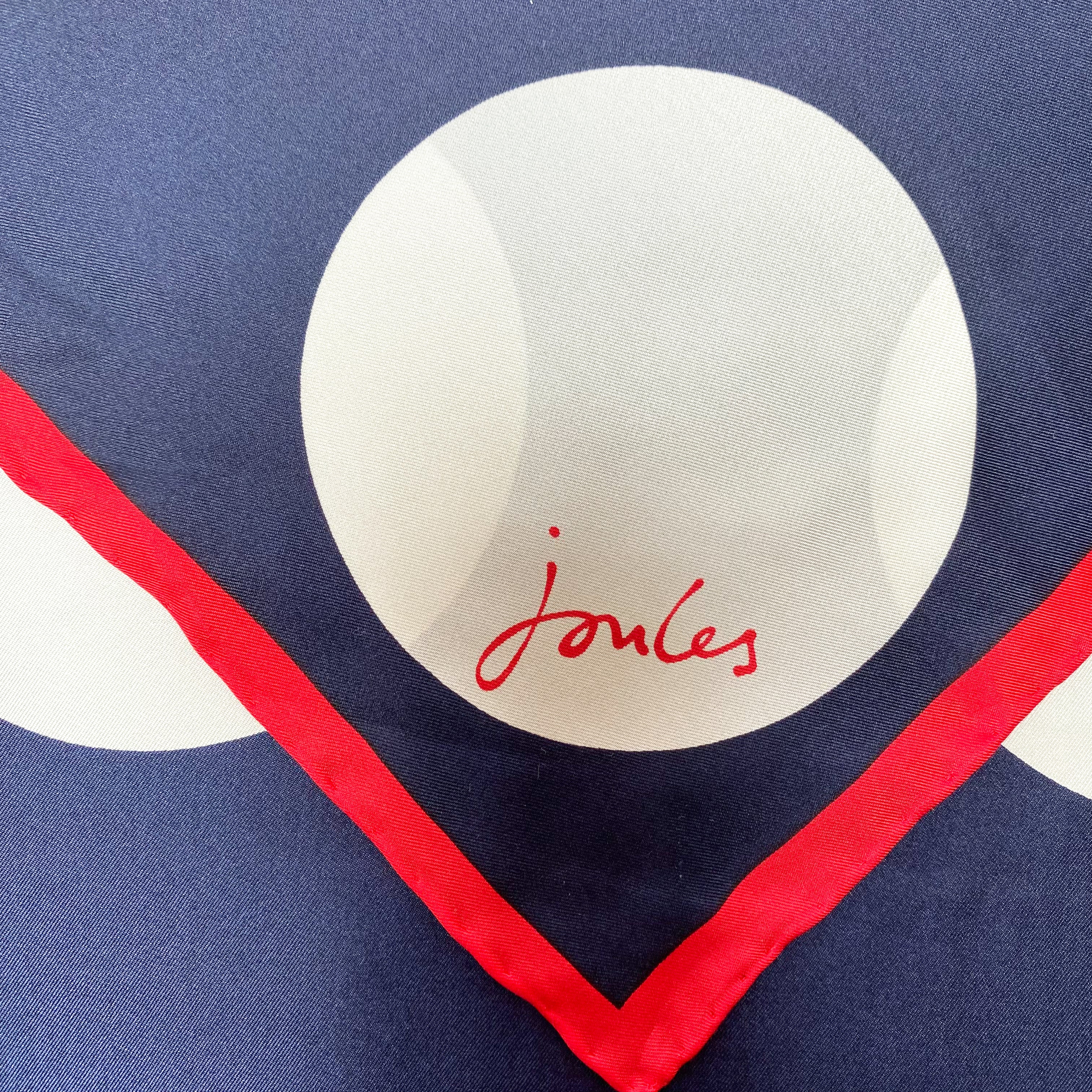 Navy and White Spotted Joules Silk Scarf