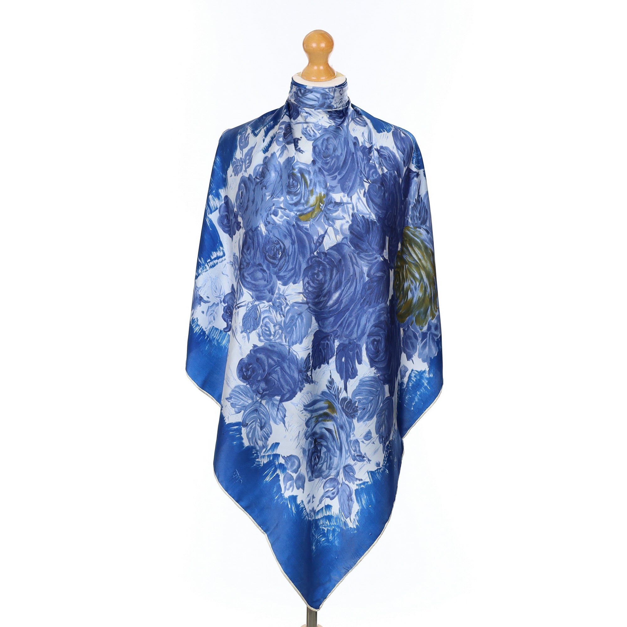 Blue Rose 1960s Vintage Silk Scarf