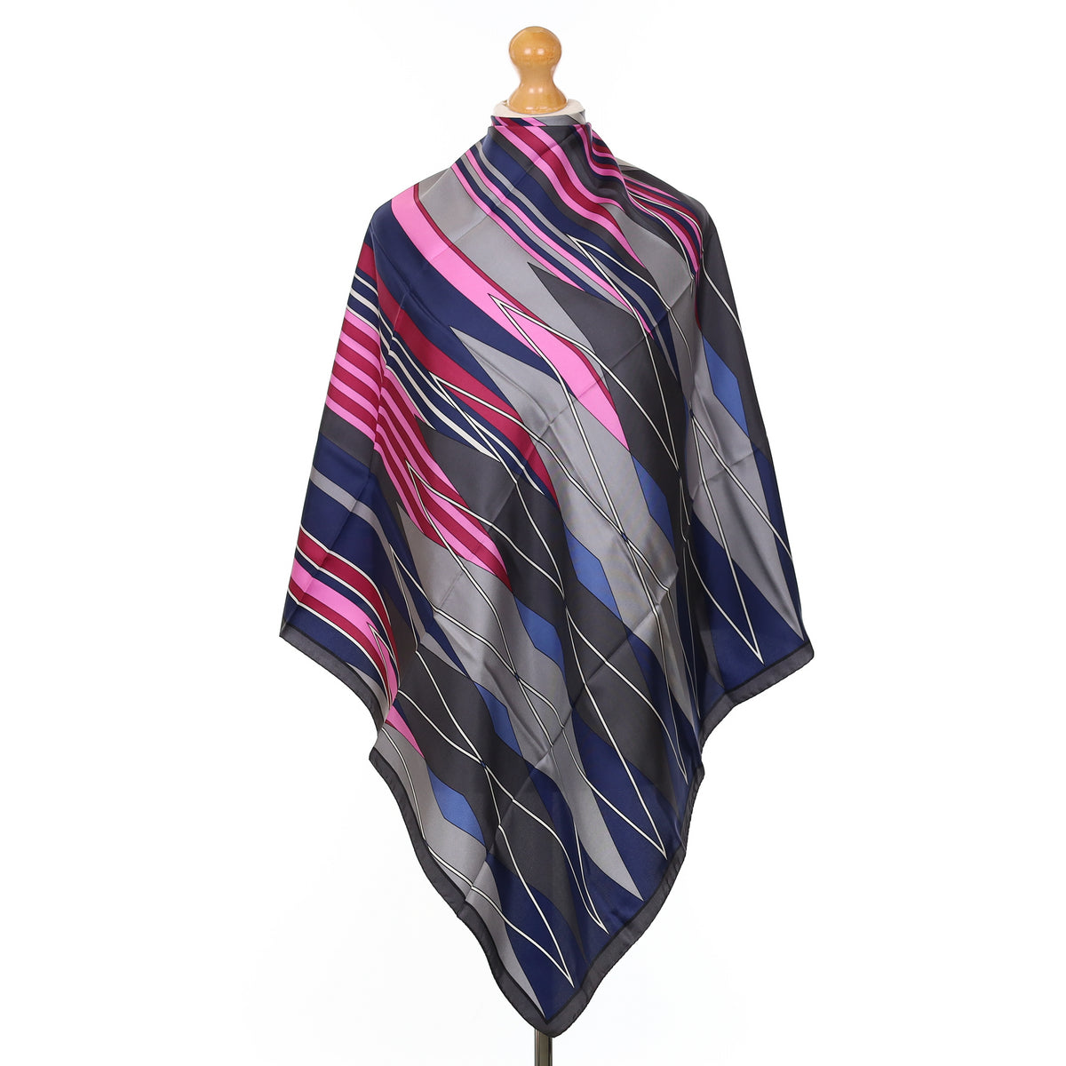 Blue And Pink Geometric Silk Scarf
