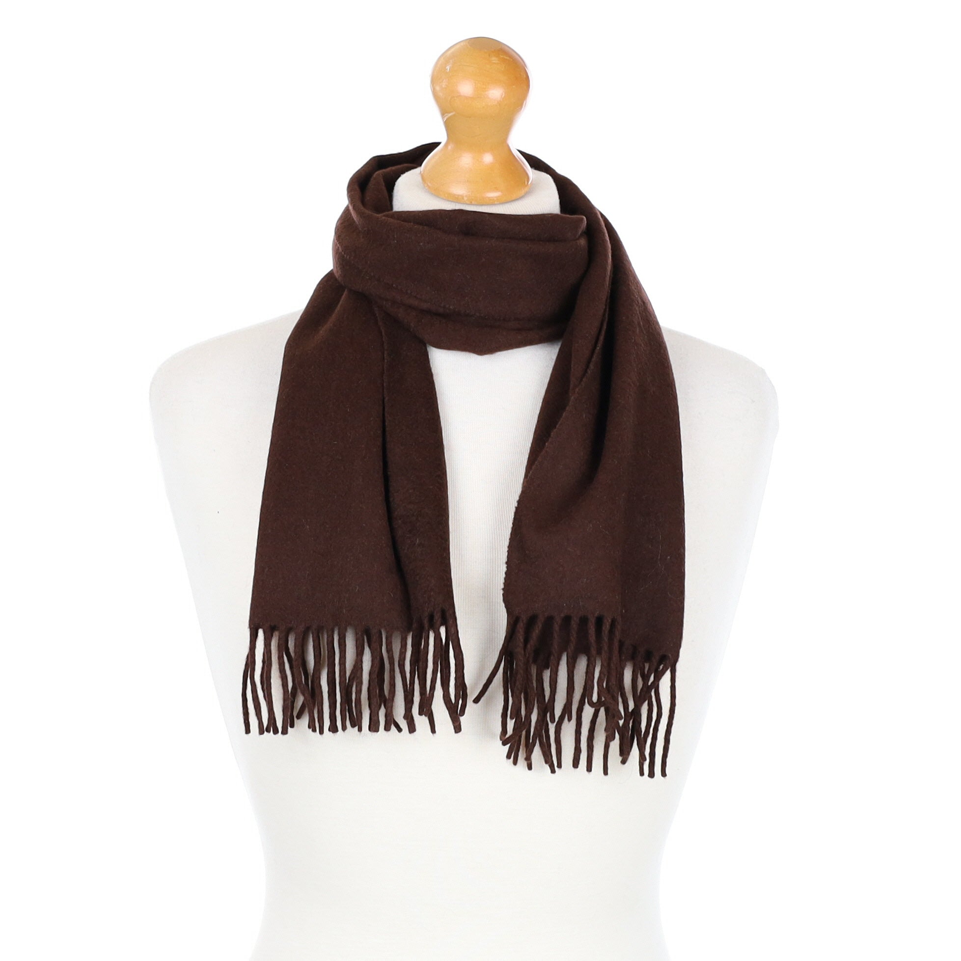 Chocolate Brown Cashmere Fringed Woven Scarf
