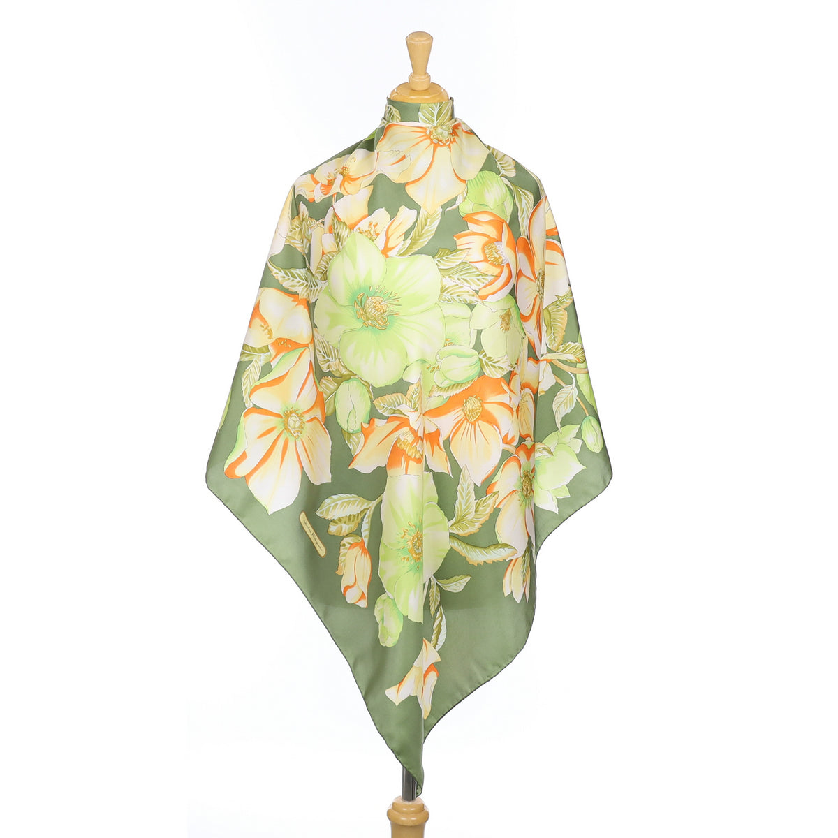 Salvatore Ferragamo Green Floral Designer Silk Scarf