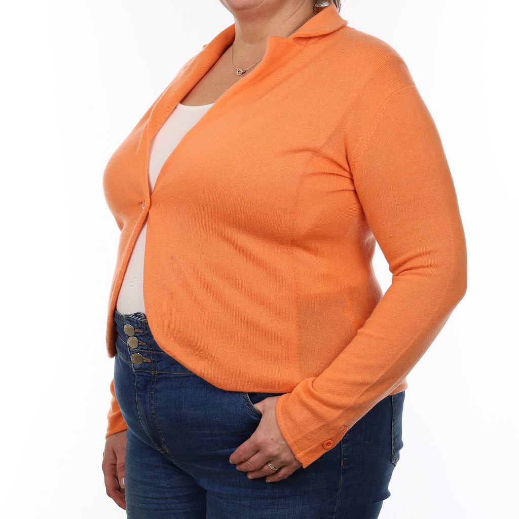 Sunset Orange Cashmere Jacket Style Cardigan Extra Large