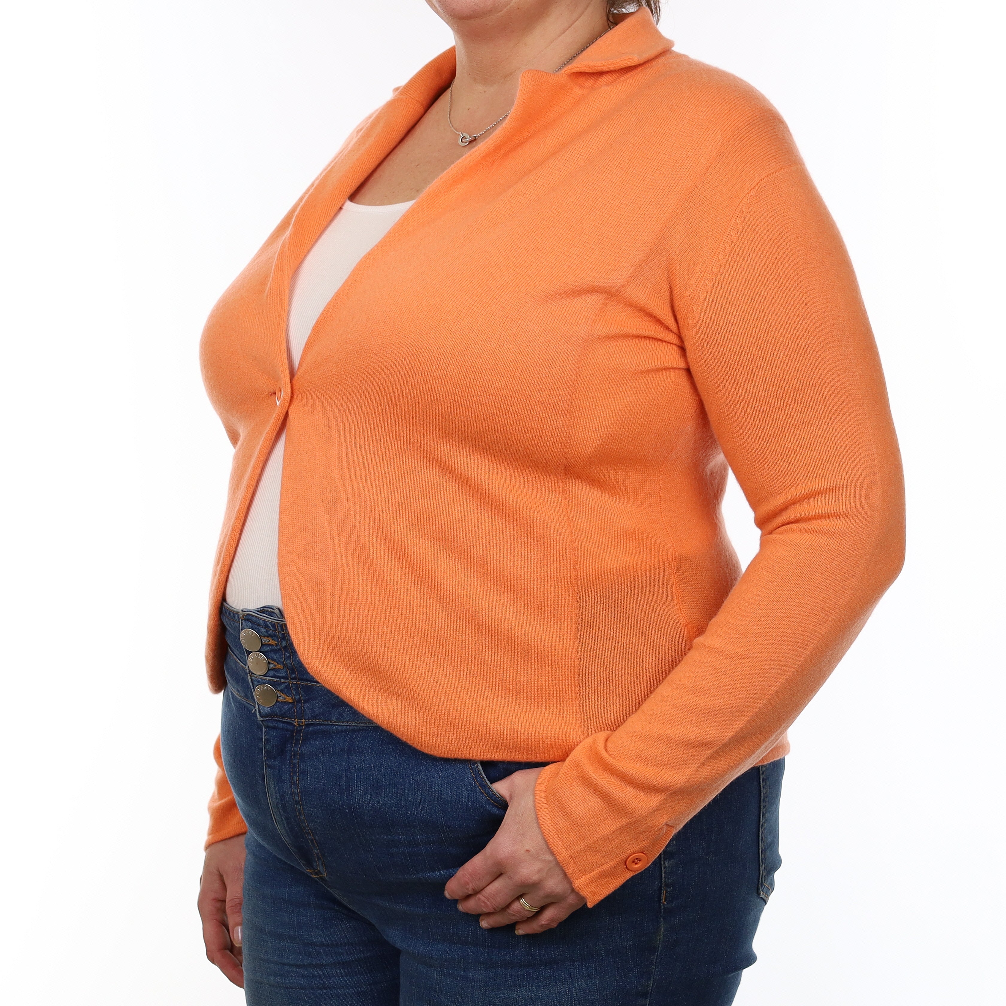 Sunset Orange Cashmere Jacket Style Cardigan Extra Large