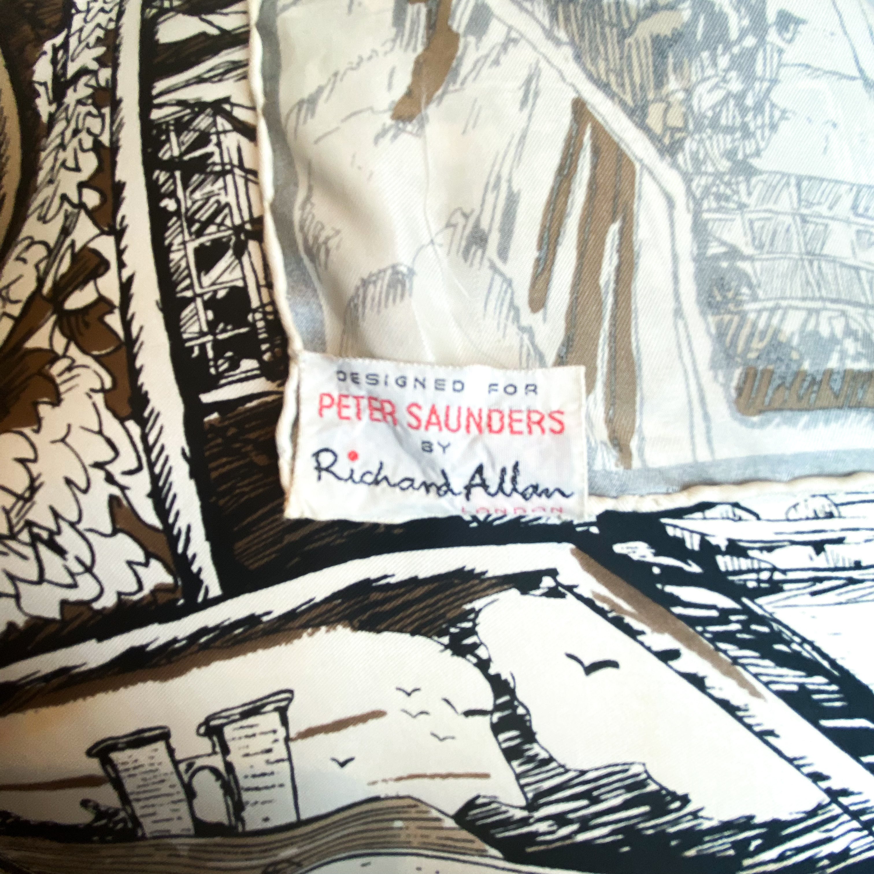1970s Richard Allan Architectural Vintage Silk Scarf