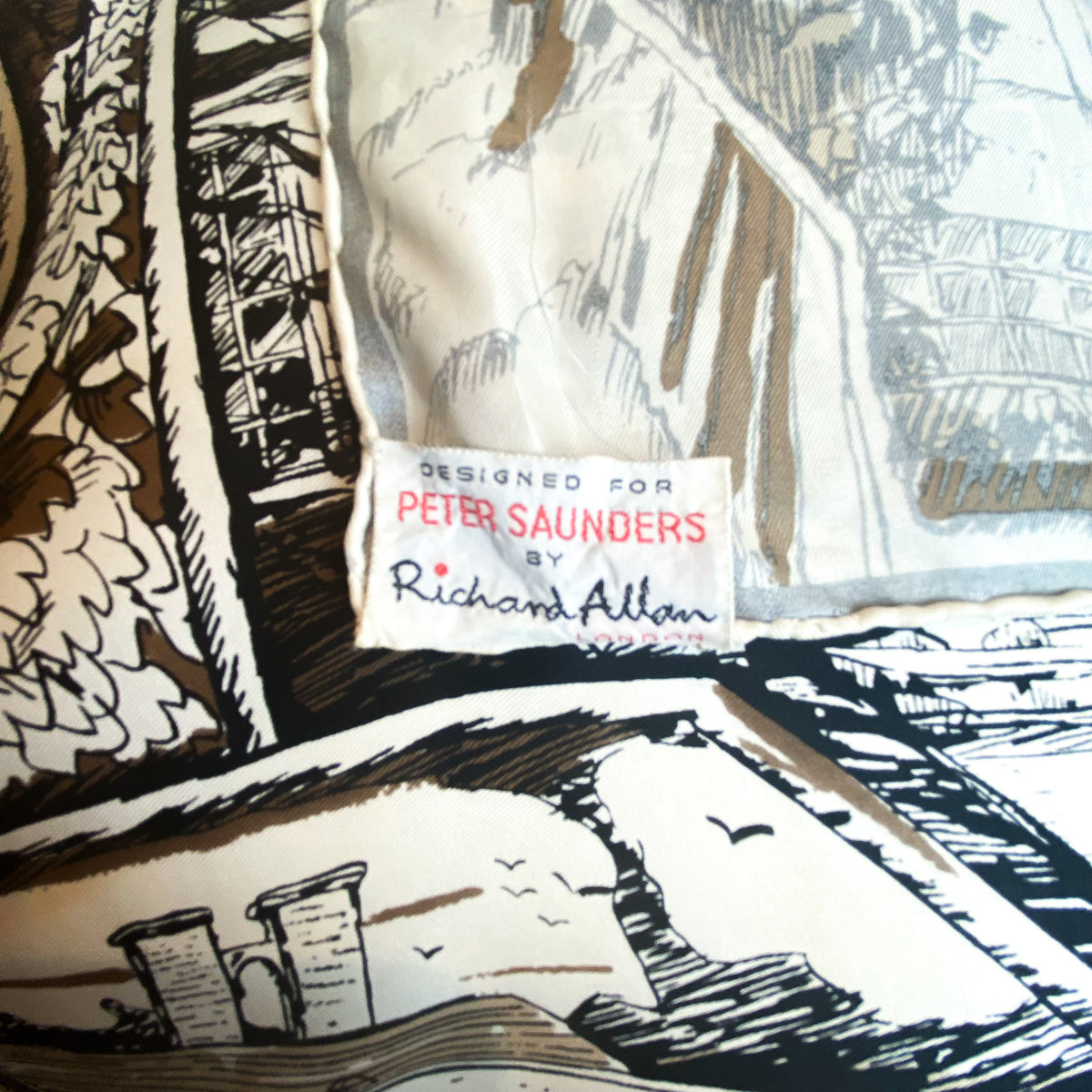 1970s Richard Allan Architectural Vintage Silk Scarf