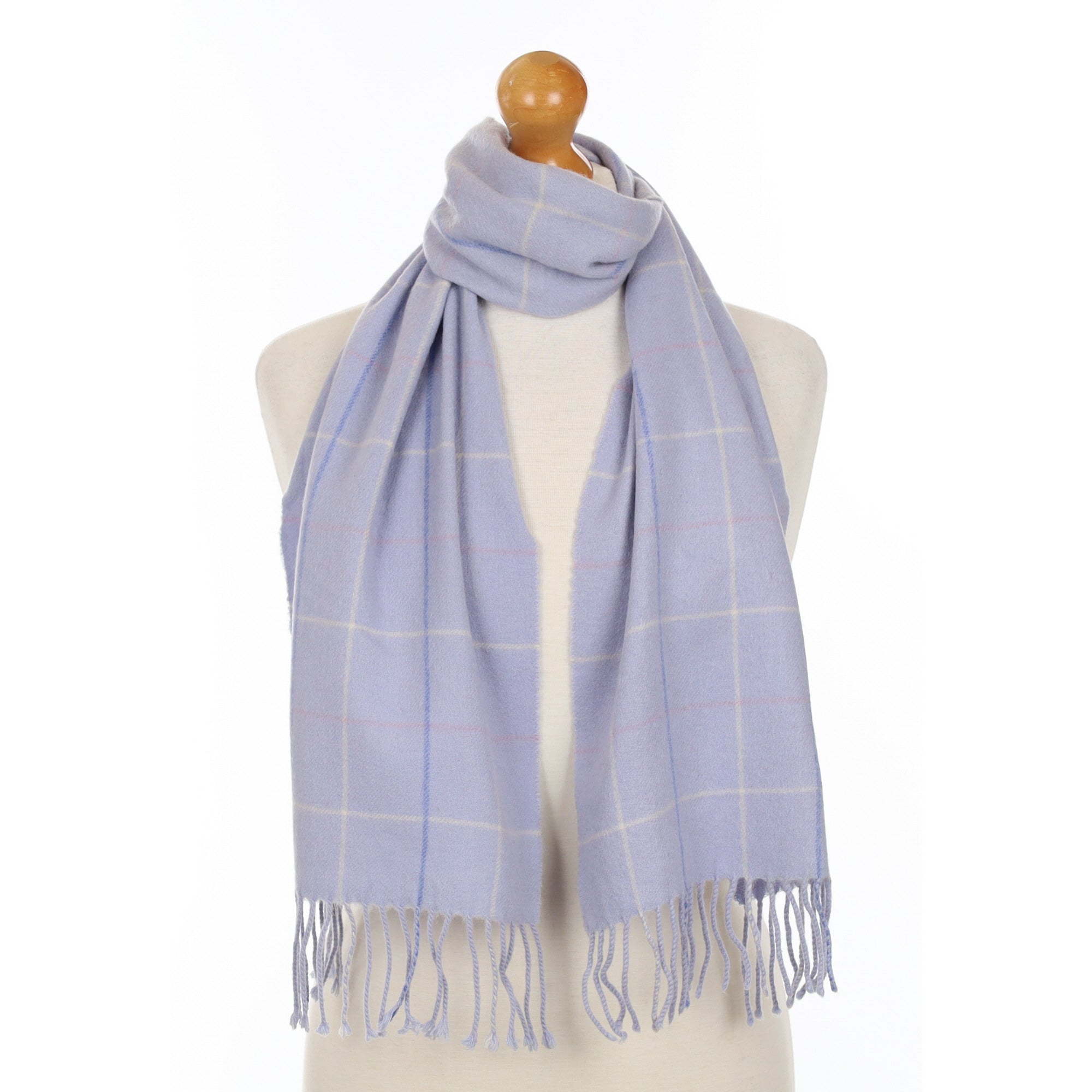 Sky Blue Cashmere Fringed Woven Scarf