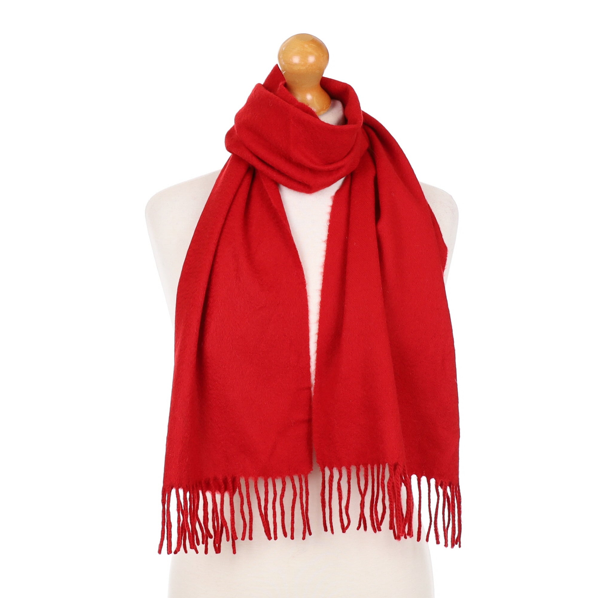 Post Box Red Cashmere Fringed Woven Scarf