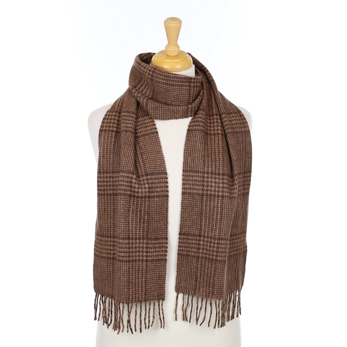 Brown Checked Cashmere Woven Scarf
