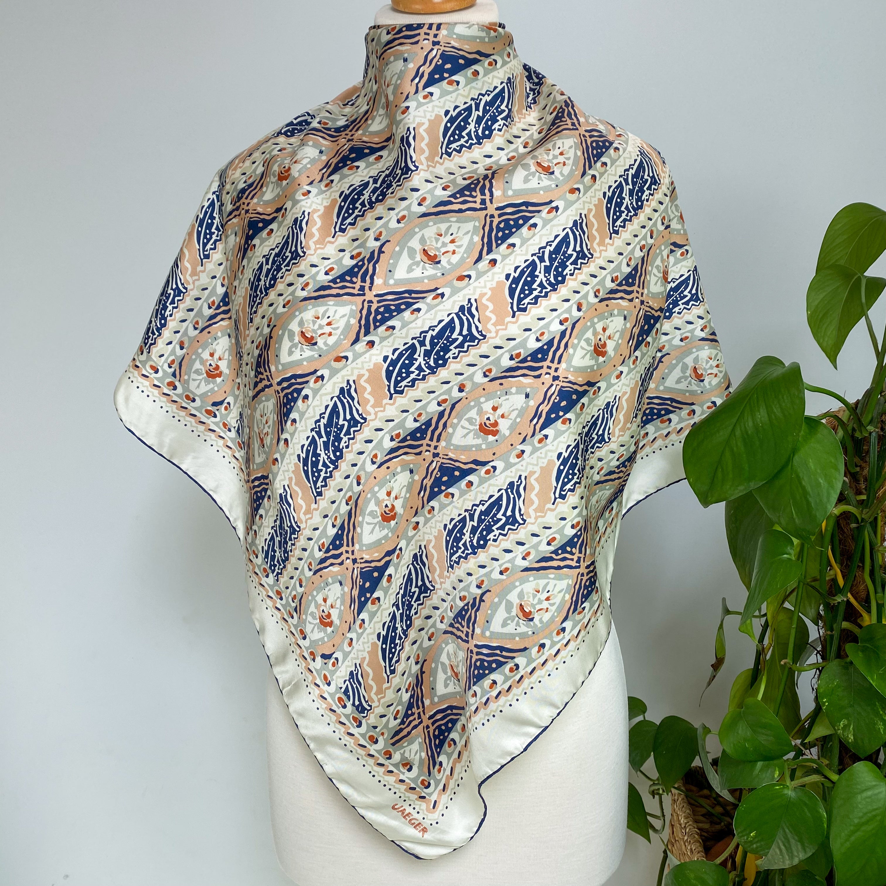 1970s Jaeger Abstract Vintage Silk Scarf