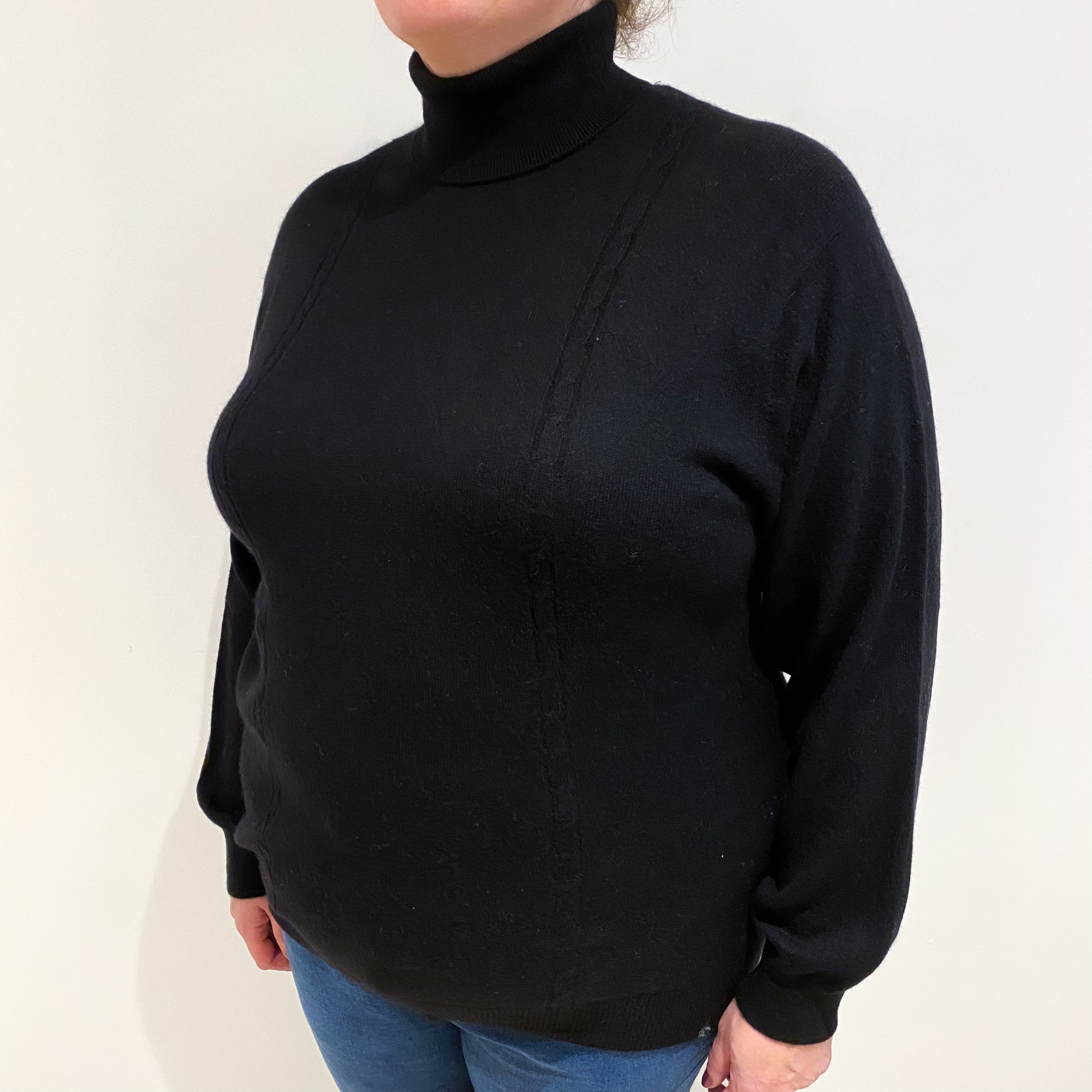 Black Cashmere Polo Neck Jumper Extra Large