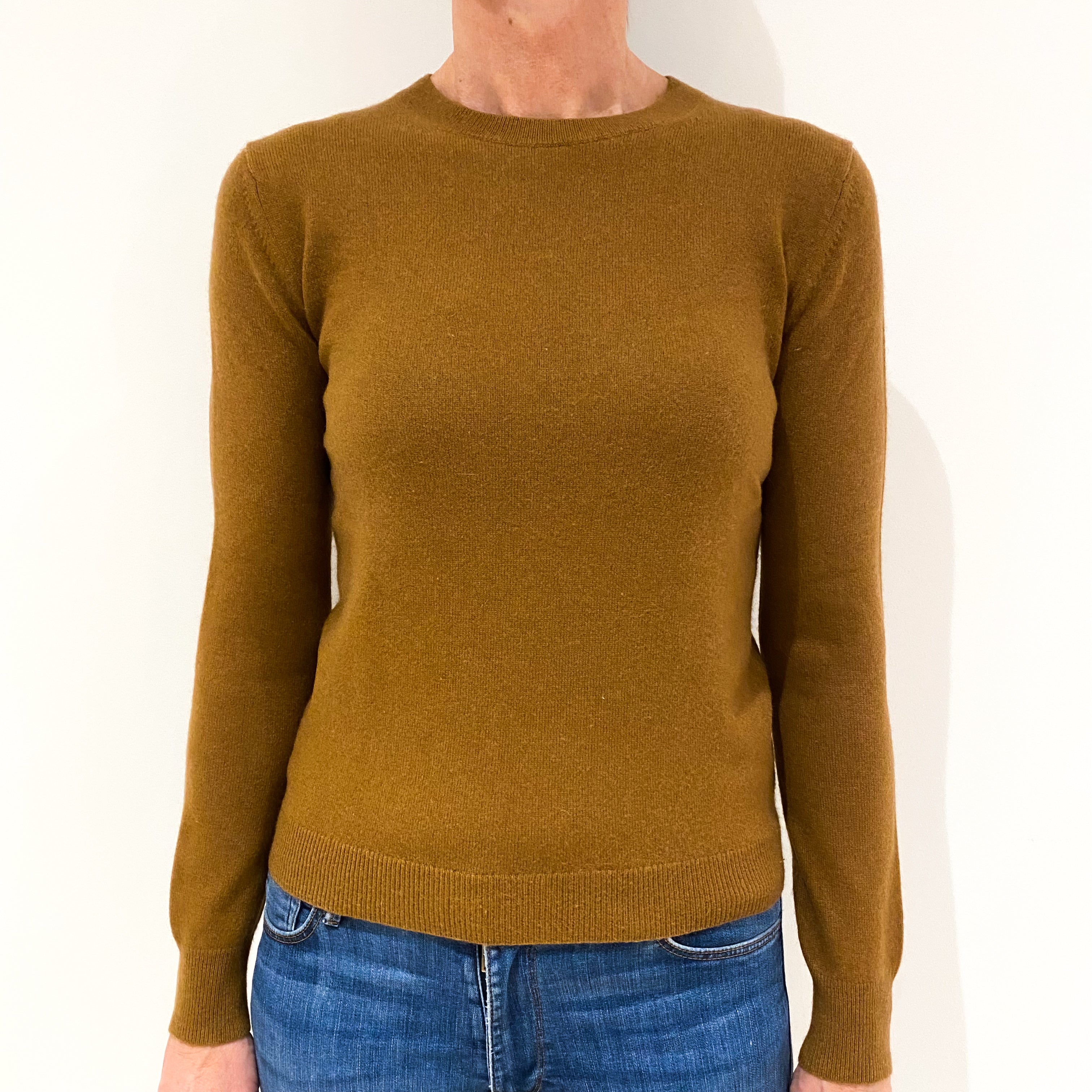 Deep Butterscotch Brown Cashmere Crew Neck Jumper Small