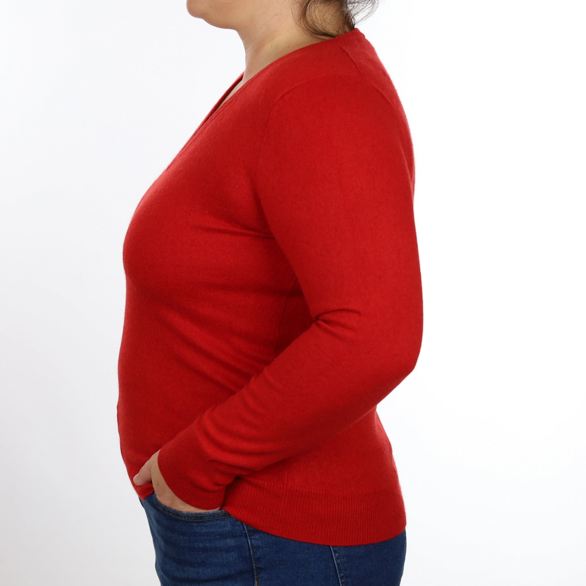 Scarlet Red Cashmere V Neck Jumper Large