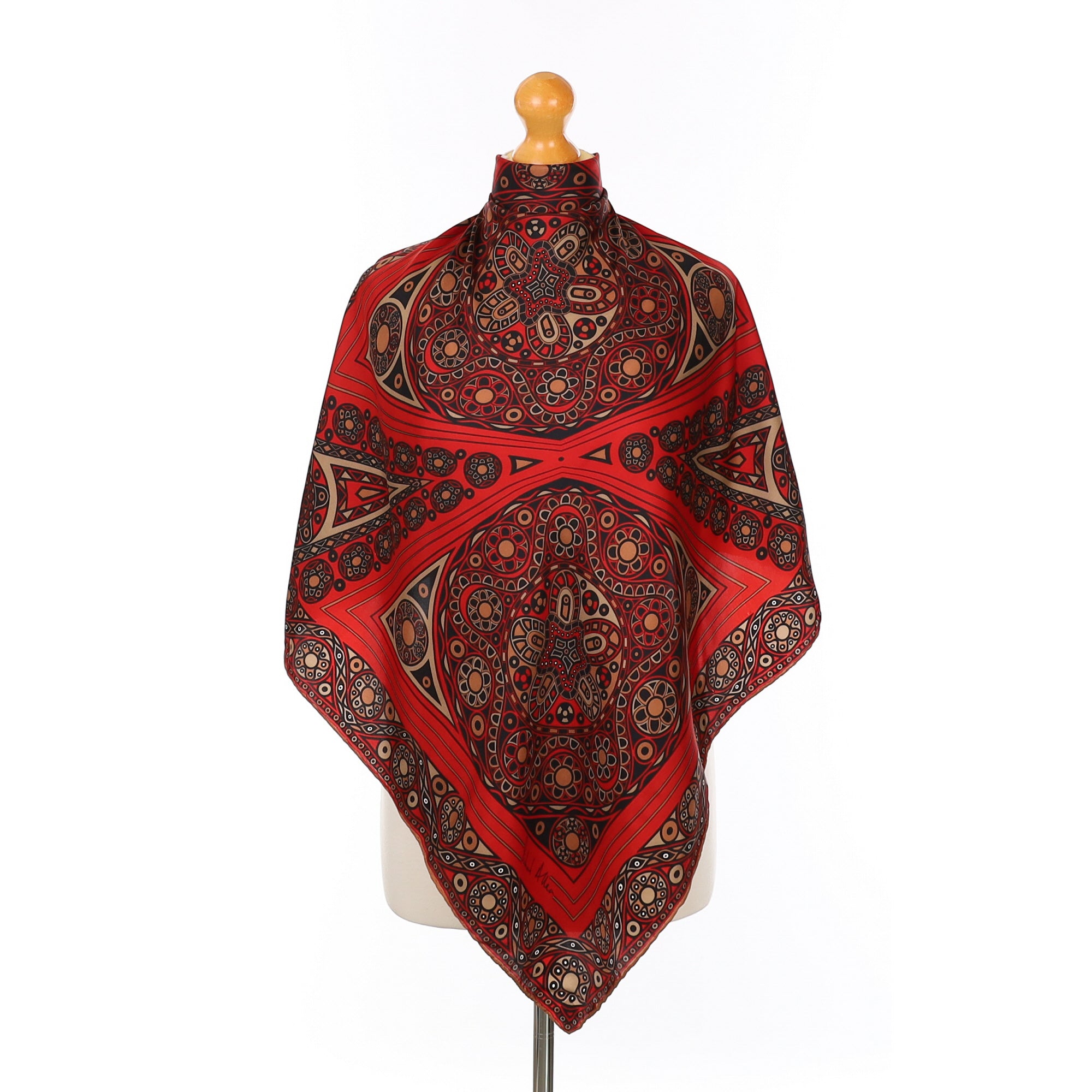 1970’s Richard Allan Red and Black Vintage Silk Scarf