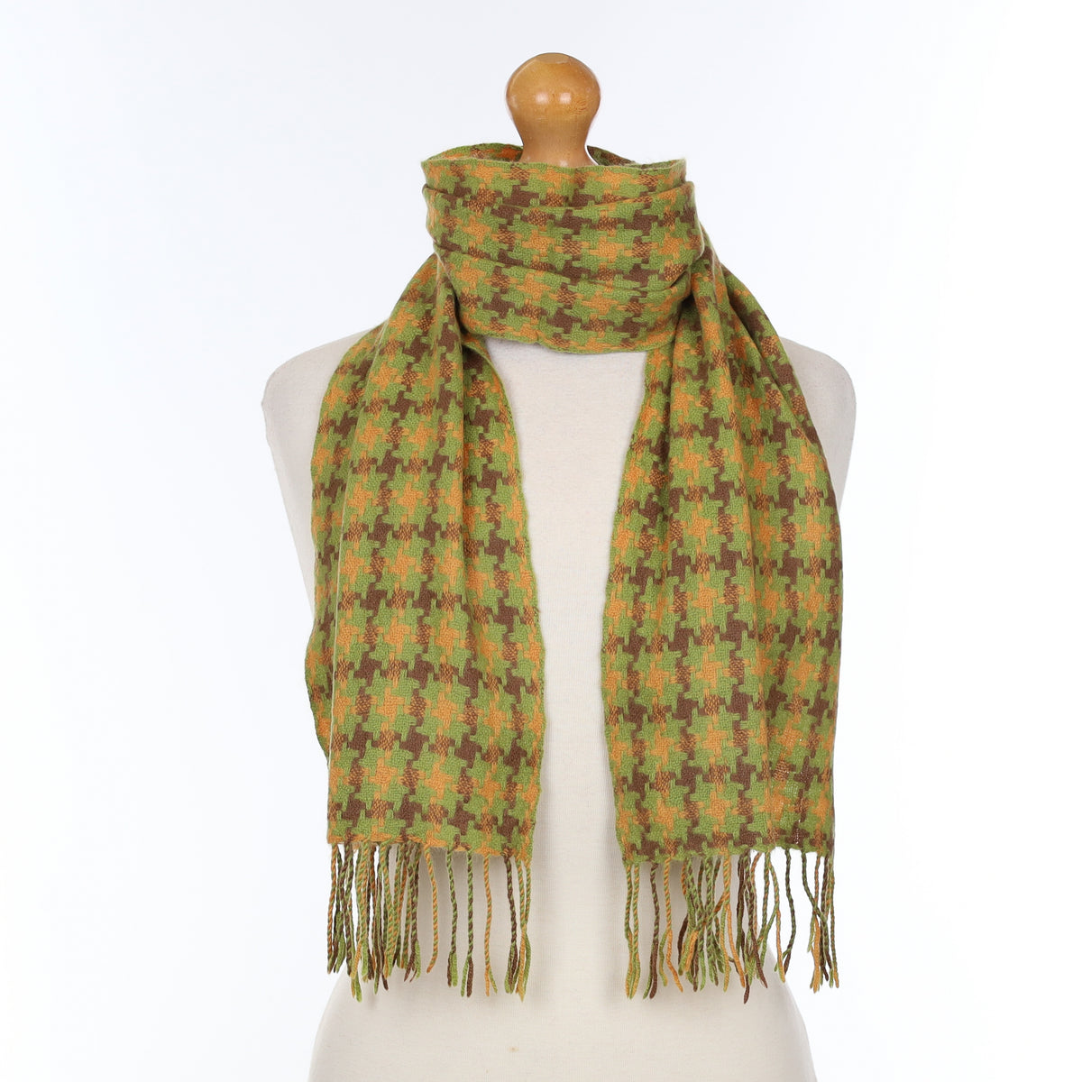 Green And Orange Patterned Cashmere Woven Scarf