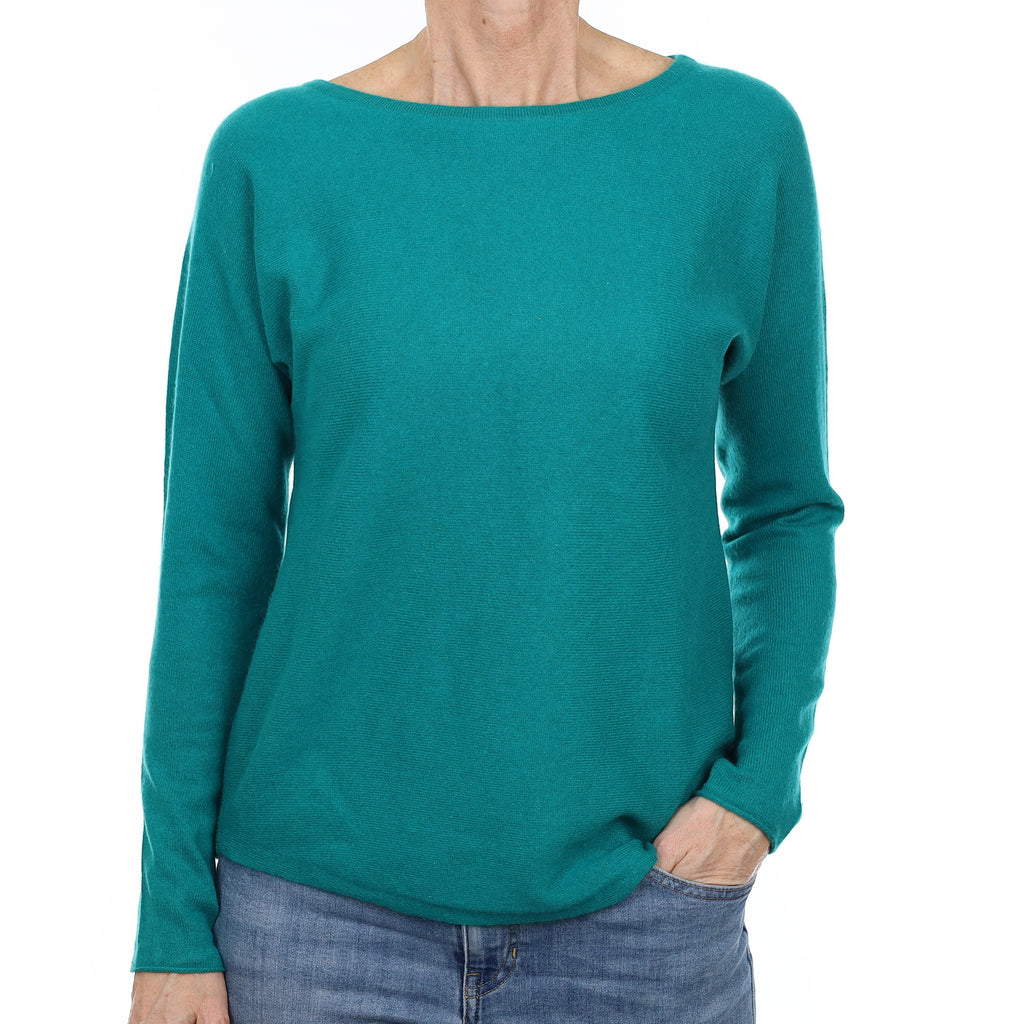 Deep Turquoise Green Cashmere Batwing Scoop Neck Jumper Small