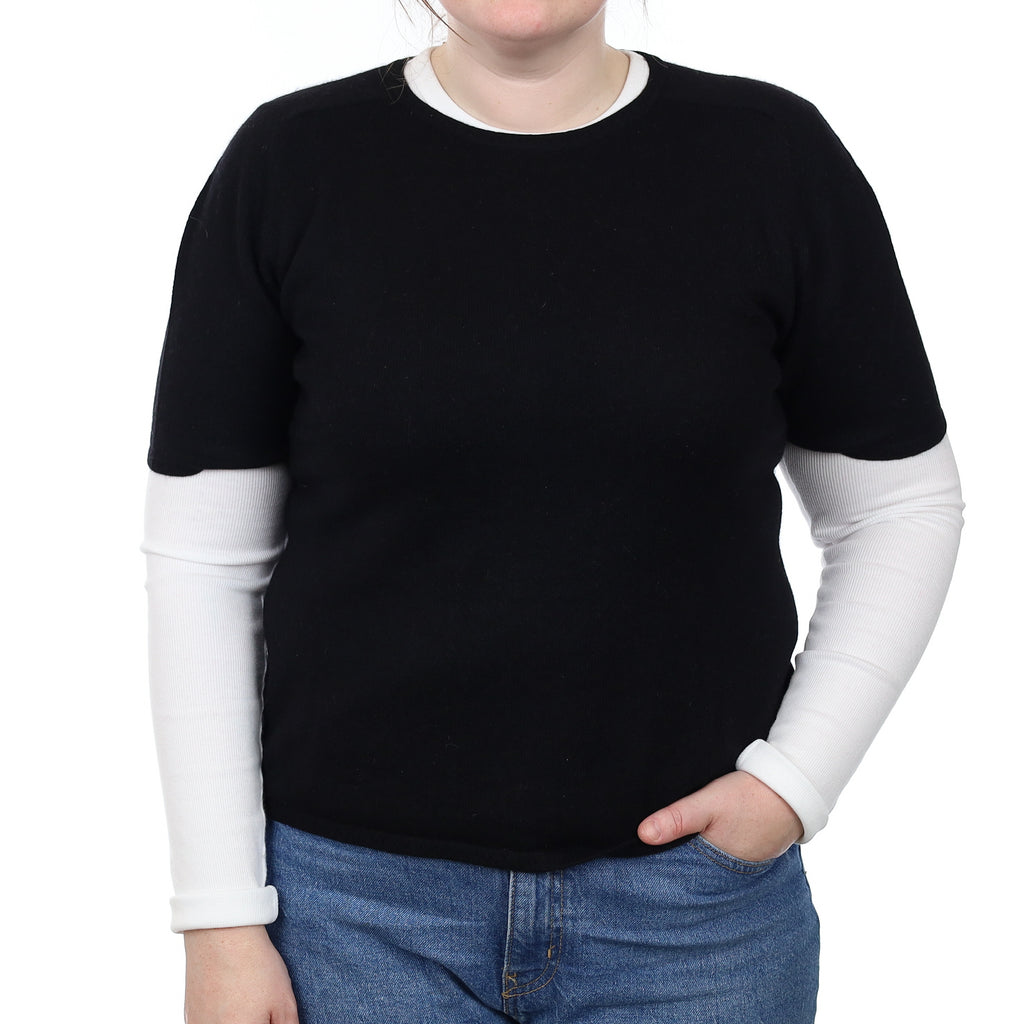 Black Cashmere Short Sleeved Crew Neck Jumper Large