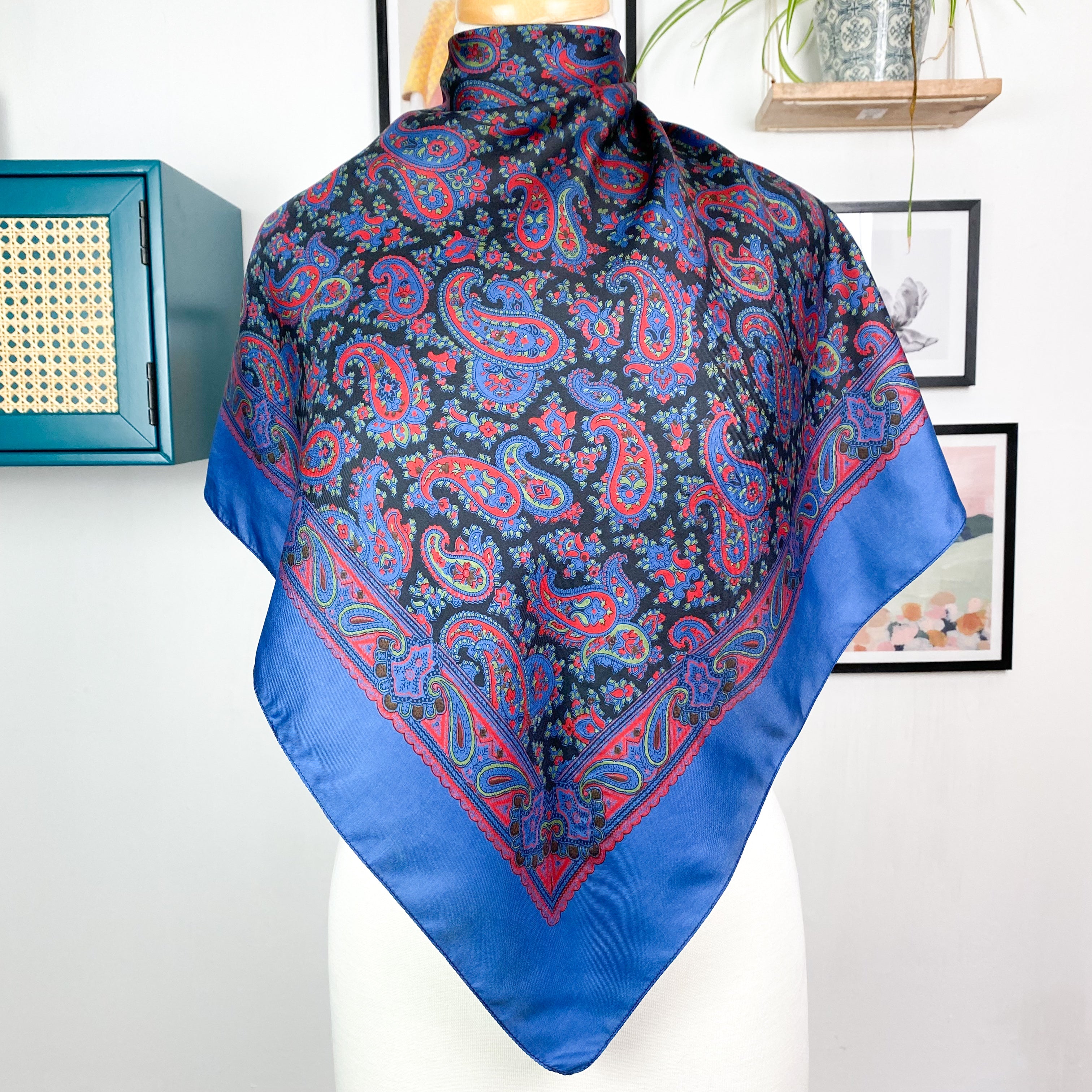 Navy Paisley Vintage Silk Scarf